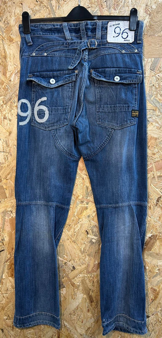 G-Star Elwood Heritage Embro Narrow Jeans W33 L34 Men Y2K Buckle Blue Vintage