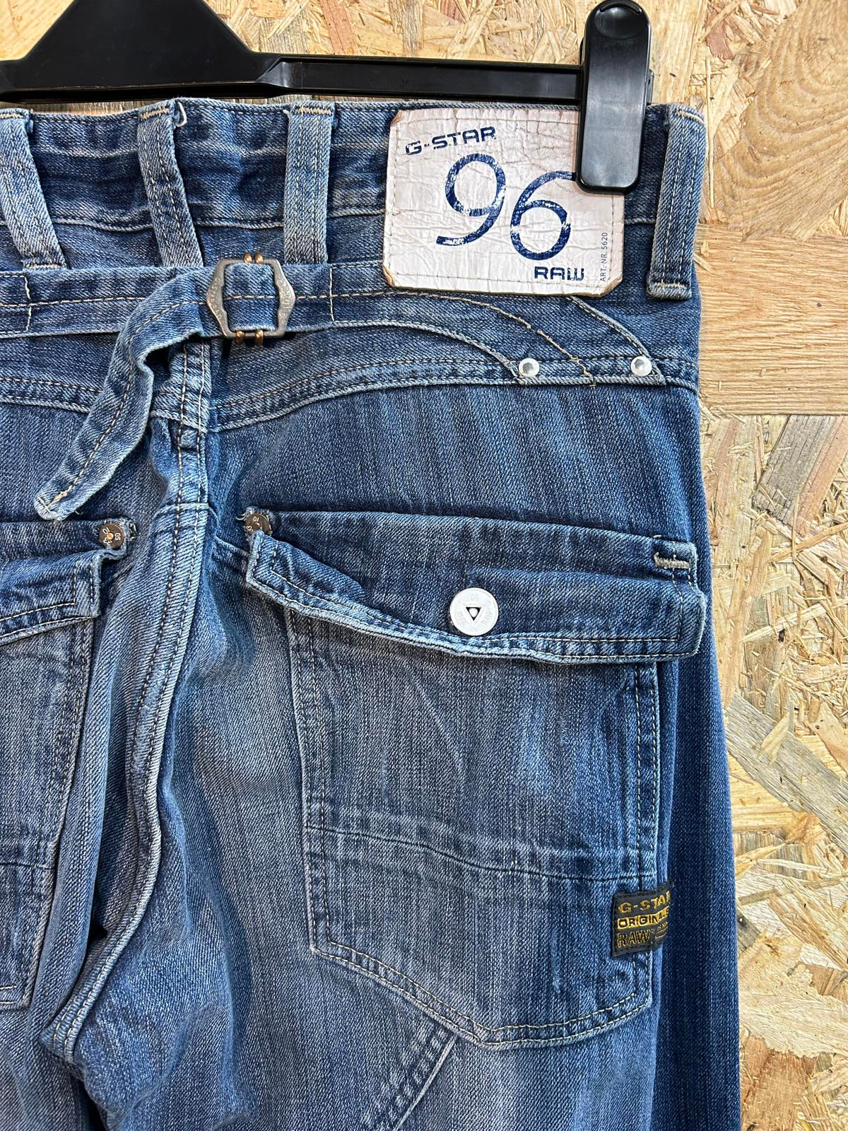 G-Star Elwood Heritage Embro Narrow Jeans W33 L34 Men Y2K Buckle Blue Vintage