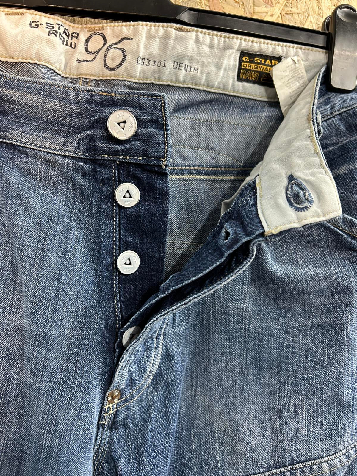 G-Star Elwood Heritage Embro Narrow Jeans W33 L34 Men Y2K Buckle Blue Vintage