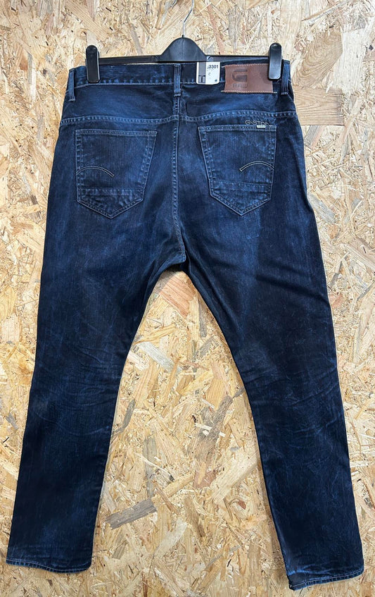 G-Star 3301 Slim Jeans W38 L32 Navy Blue Denim Straight Leg Button Fly NWT