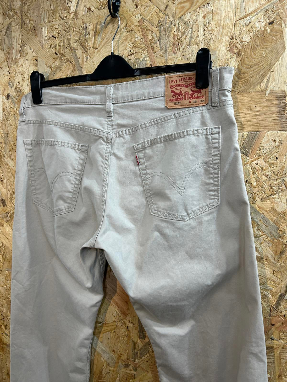Levis 514 Stone Jeans W36 L32 Men Straight Fit Red Tab Chino Denim Beige Zip Fly