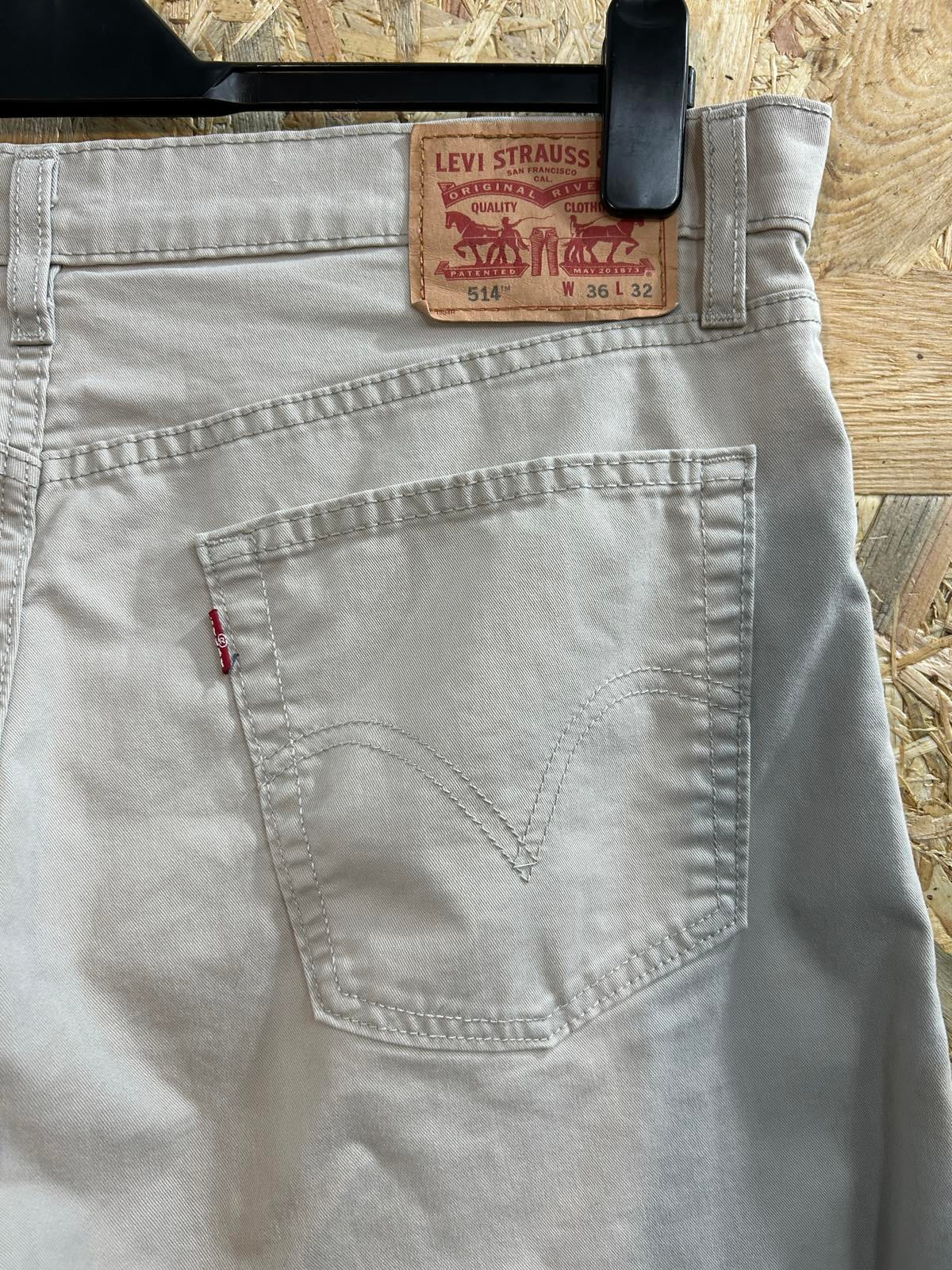 Levis 514 Stone Jeans W36 L32 Men Straight Fit Red Tab Chino Denim Beige Zip Fly
