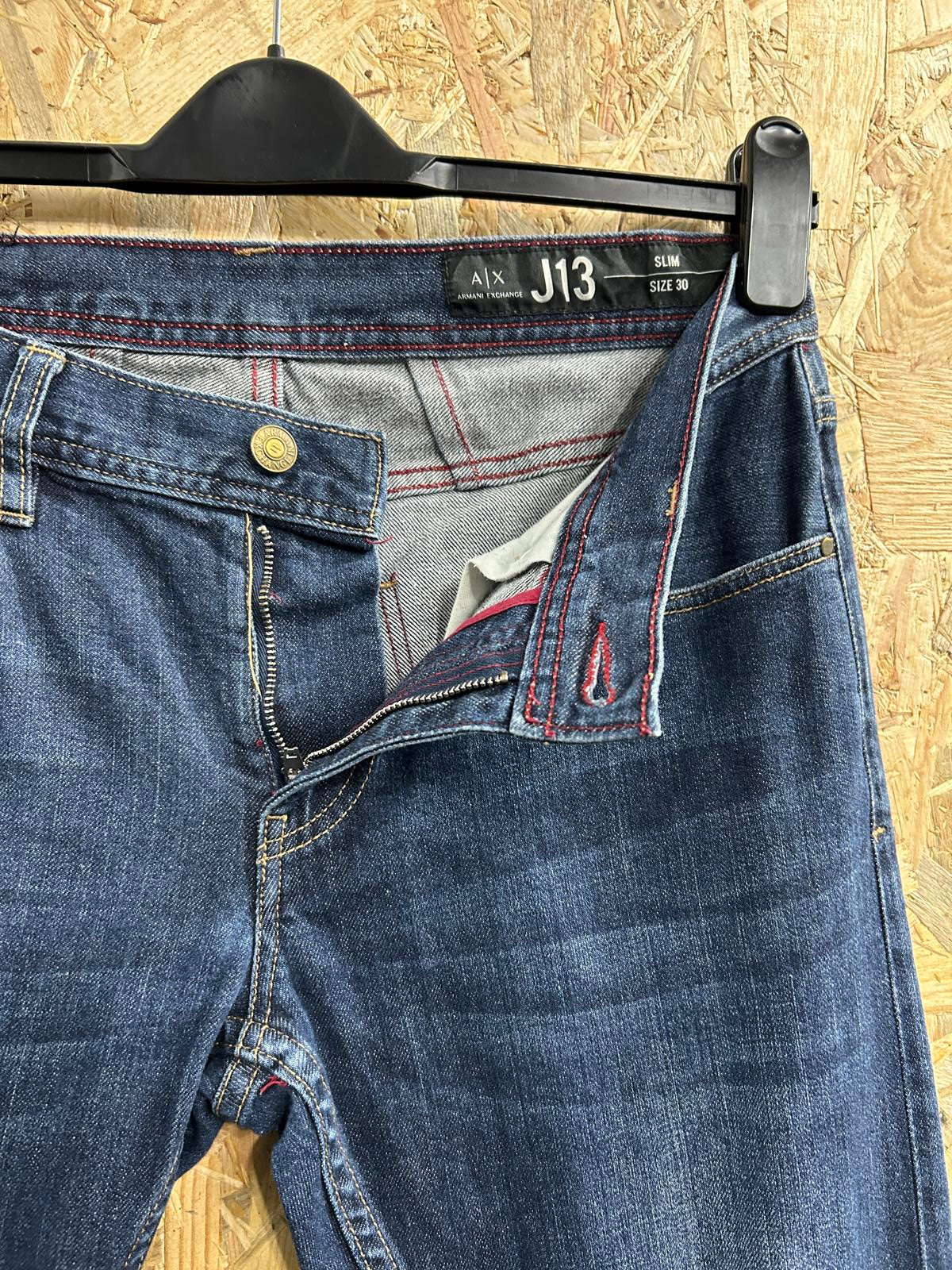 Armani J13 Slim Jeans W30 L33 Men Navy Blue Denim Straight Leg Zip Exchange 1991