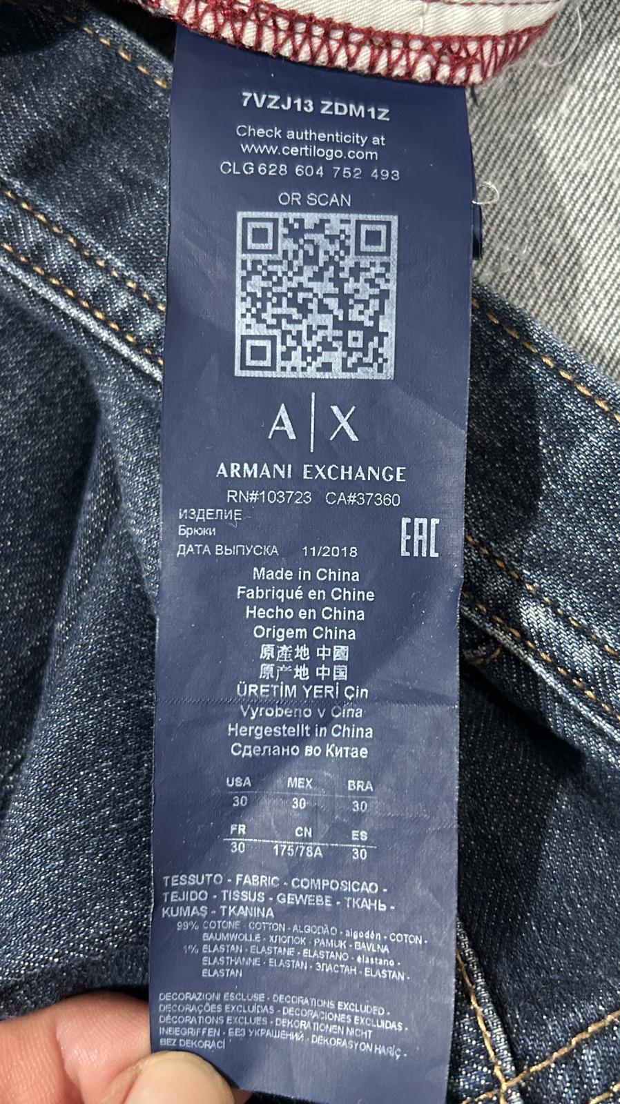 Armani J13 Slim Jeans W30 L33 Men Navy Blue Denim Straight Leg Zip Exchange 1991