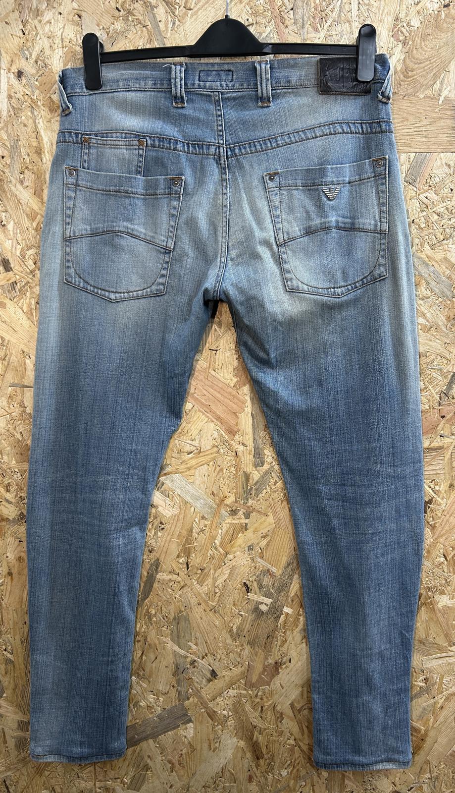 Vintage Armani Jeans W32 L32 Men Light Blue Stonewash Denim Straight Regular