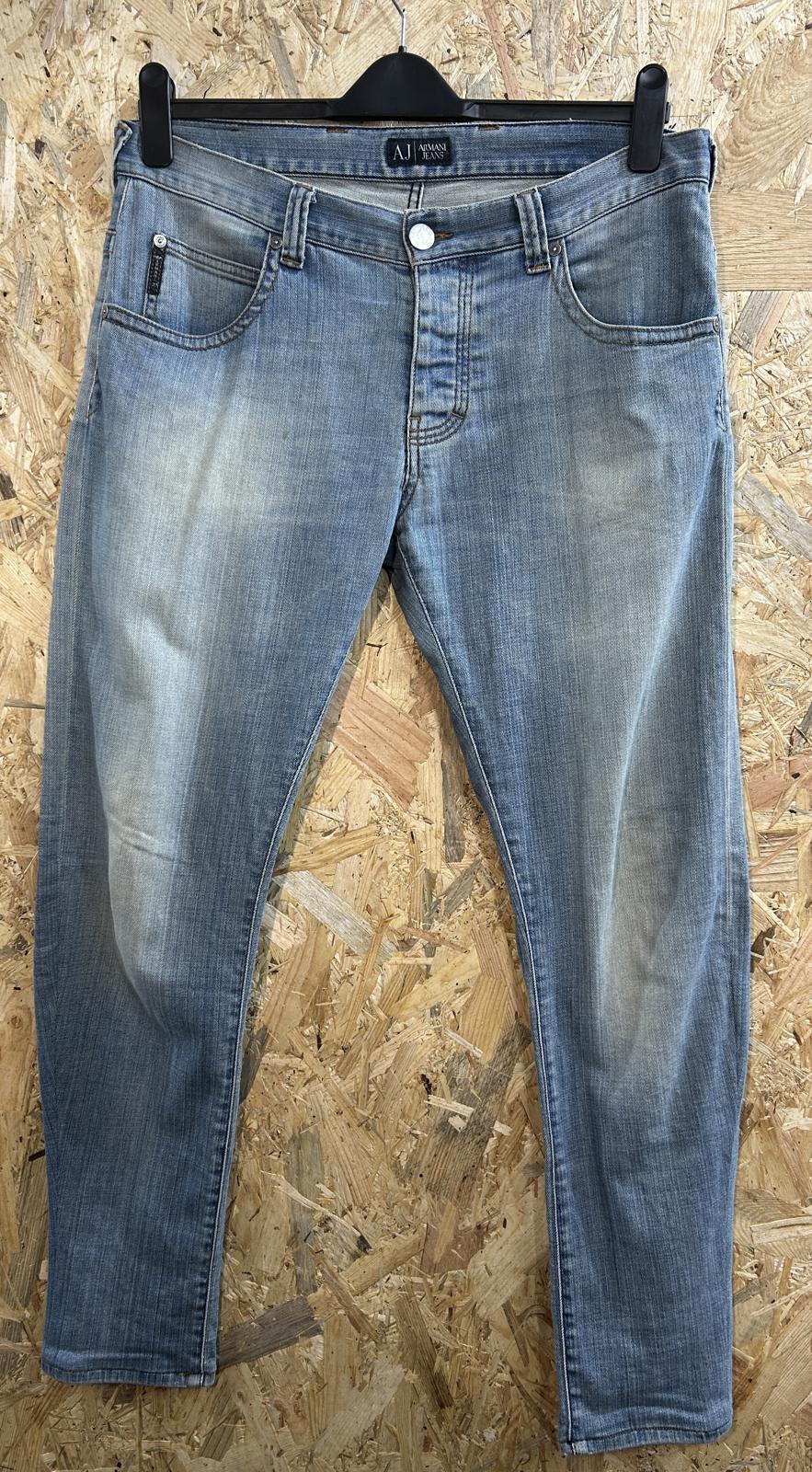 Vintage Armani Jeans W32 L32 Men Light Blue Stonewash Denim Straight Regular