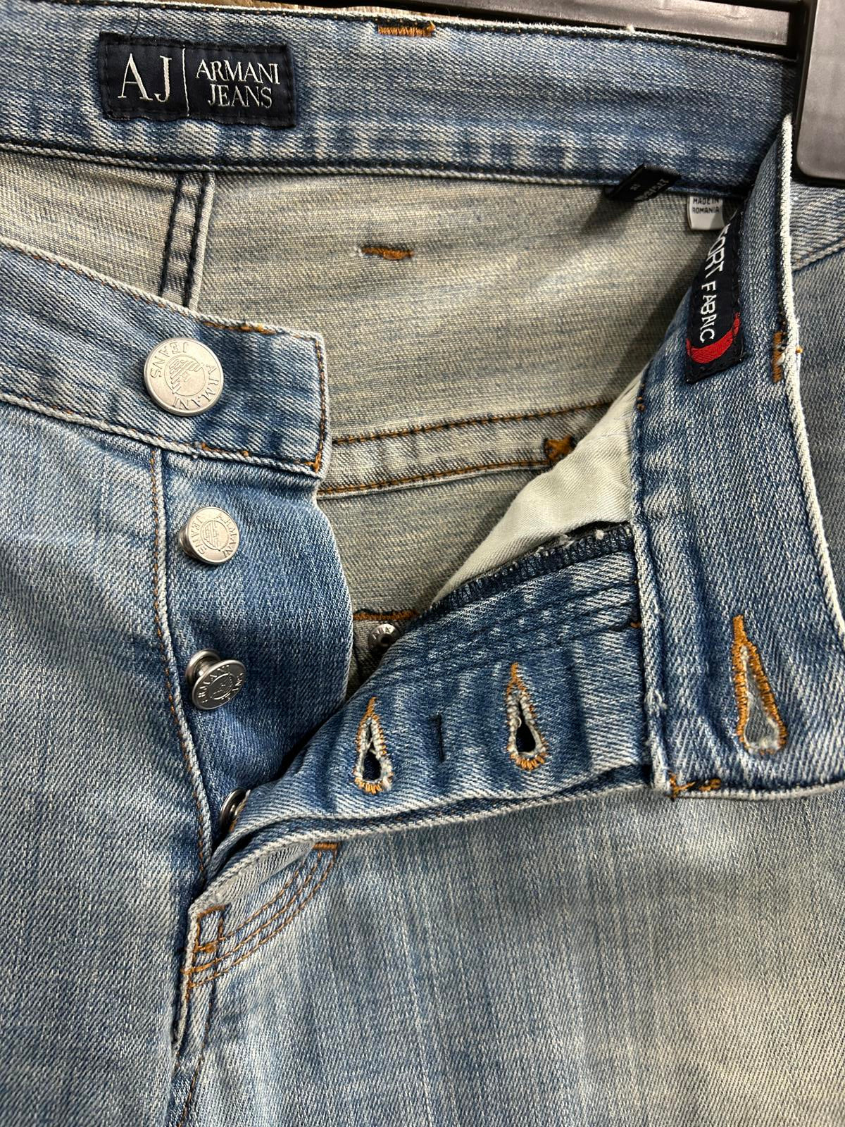 Vintage Armani Jeans W32 L32 Men Light Blue Stonewash Denim Straight Regular