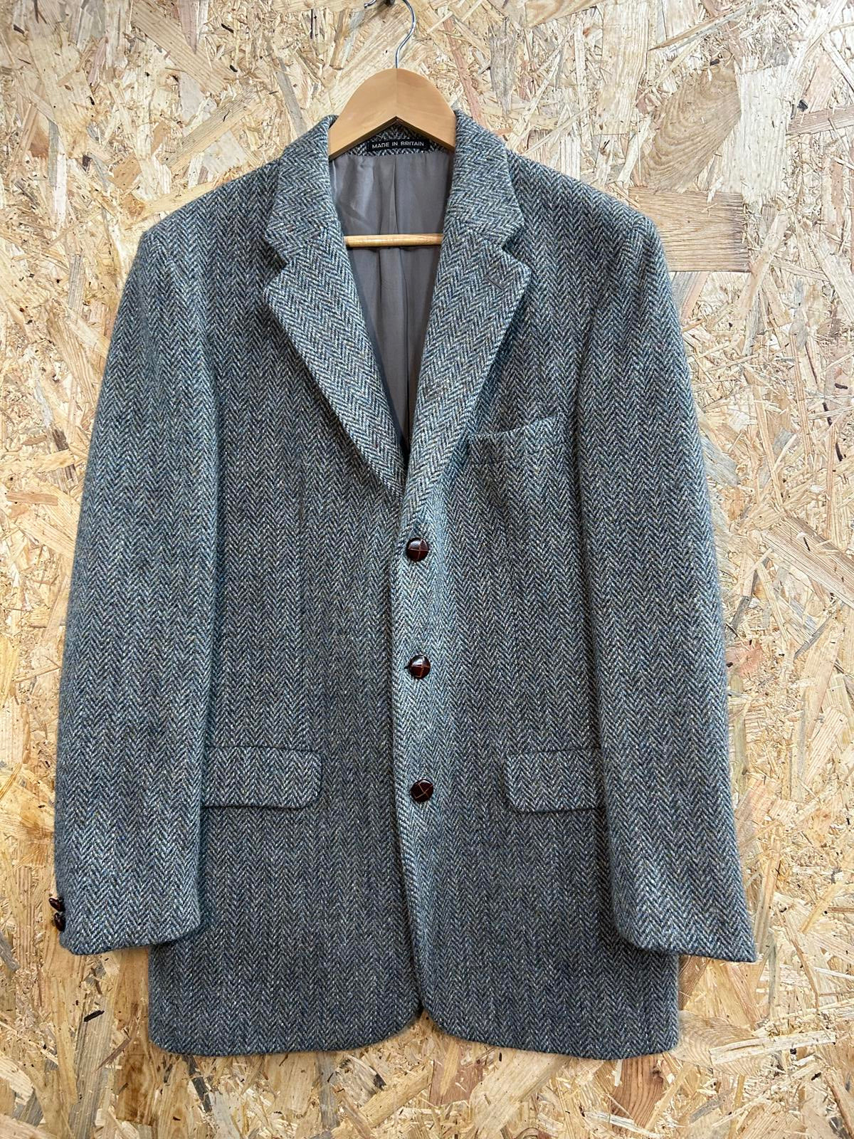 Dunn & Co Harris Tweed Wool Blazer Jacket Medium Men Grey Khaki Vintage Country