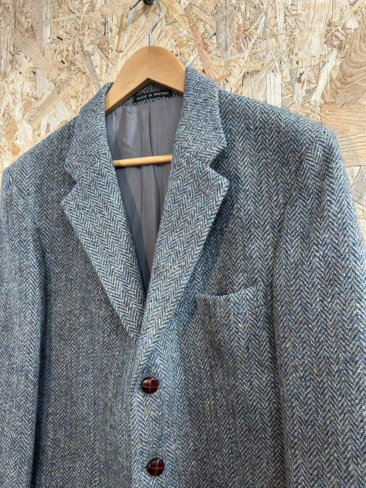 Dunn & Co Harris Tweed Wool Blazer Jacket Medium Men Grey Khaki Vintage Country