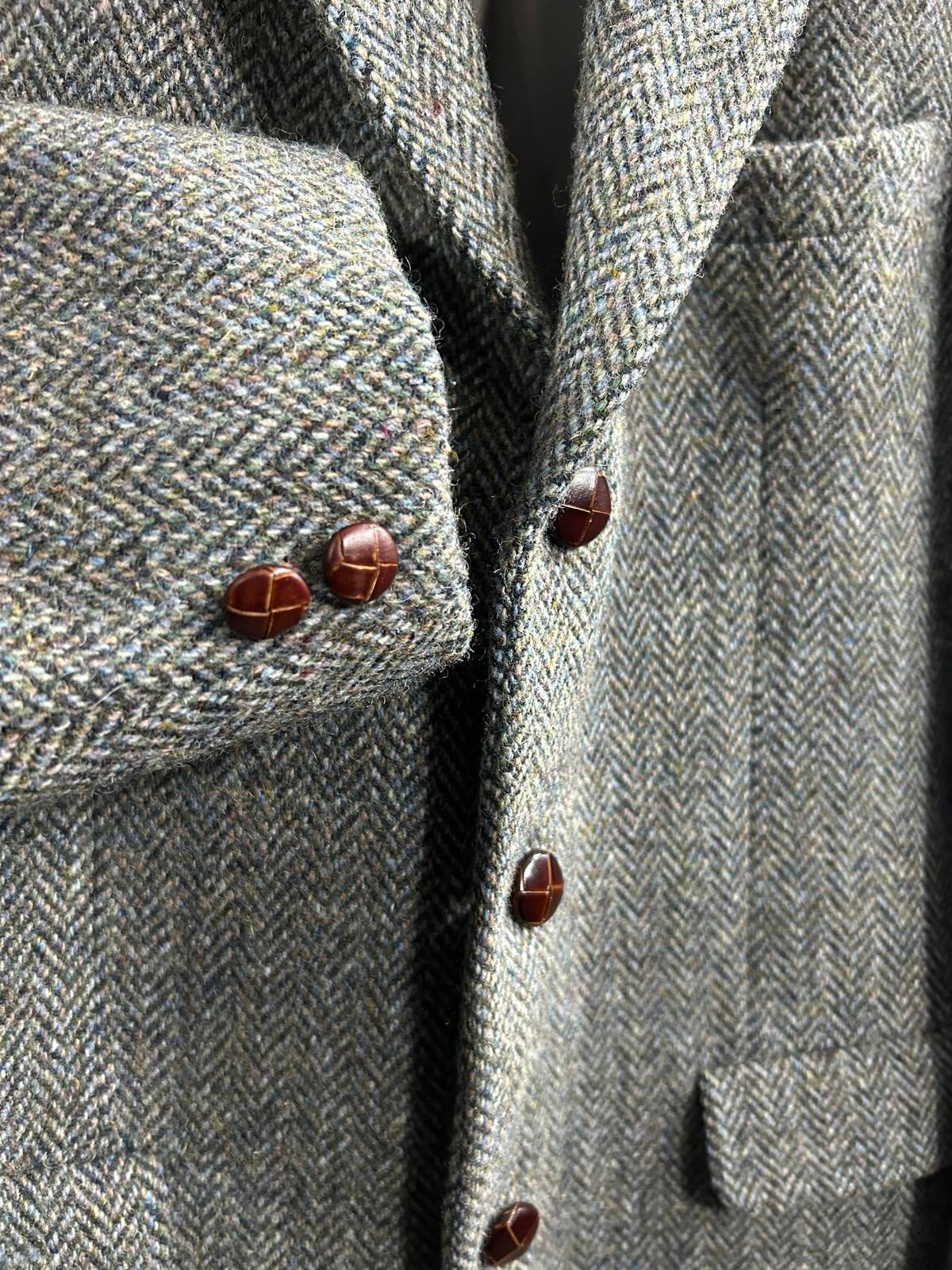 Dunn & Co Harris Tweed Wool Blazer Jacket Medium Men Grey Khaki Vintage Country