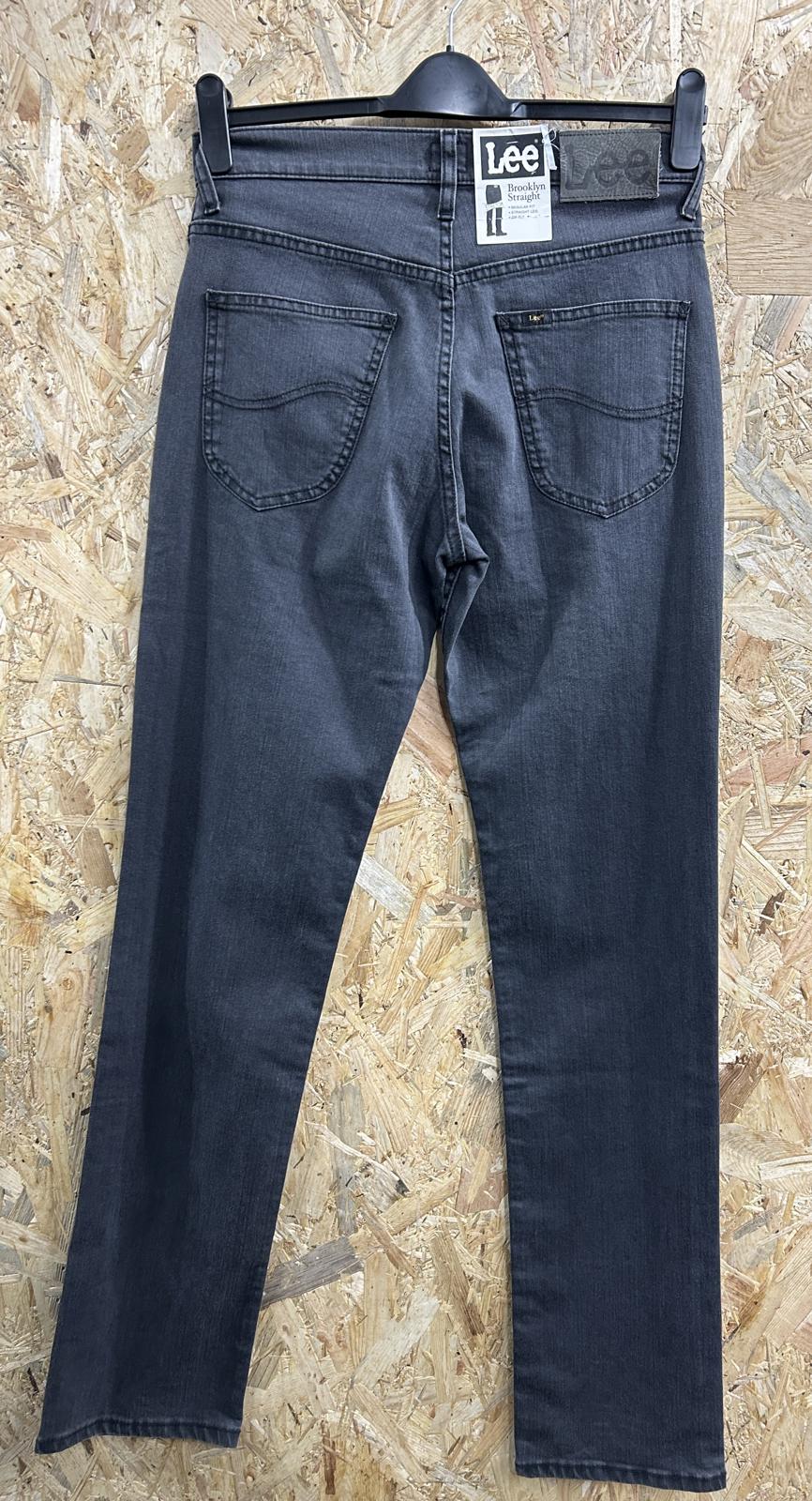 Lee Brooklyn Straight Jeans W30 L34 Men Grey Stonewashed Stretch Denim Zip Fly