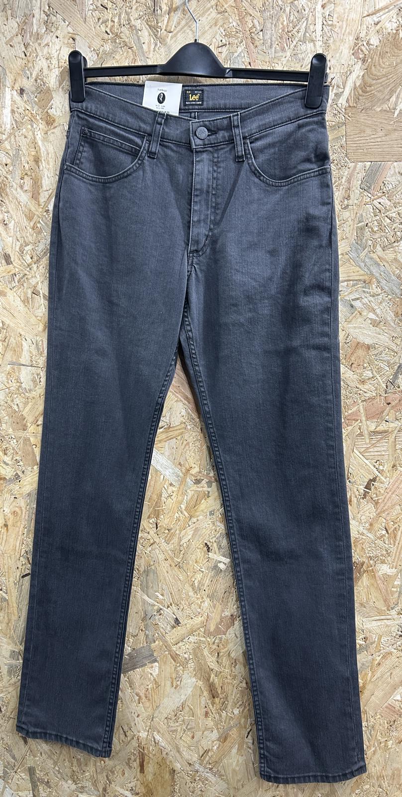 Lee Brooklyn Straight Jeans W30 L34 Men Grey Stonewashed Stretch Denim Zip Fly