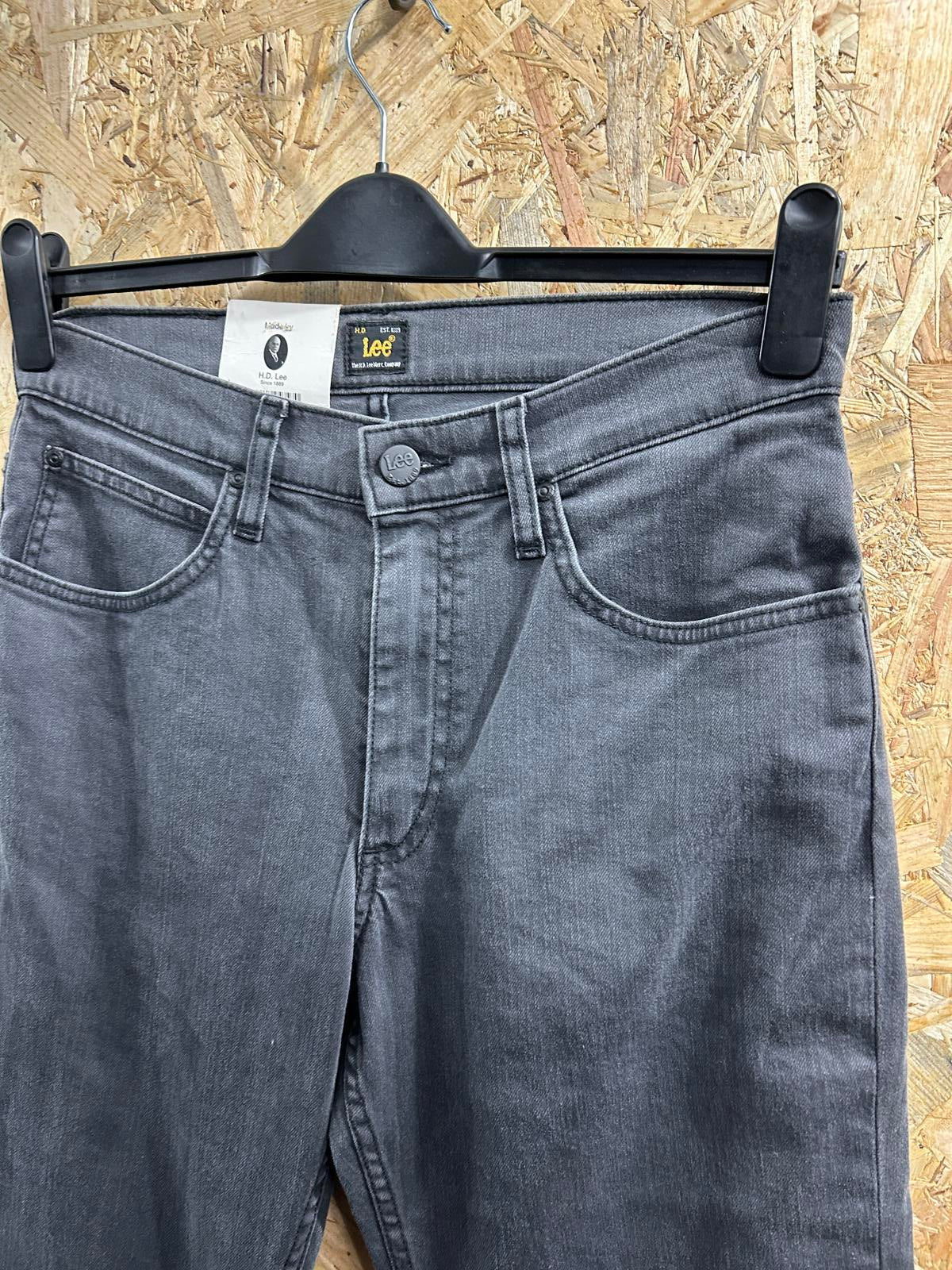 Lee Brooklyn Straight Jeans W30 L34 Men Grey Stonewashed Stretch Denim Zip Fly