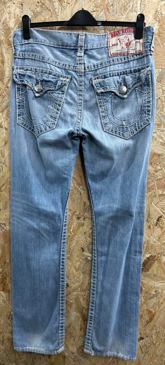 True Religion Jack Super T Jeans W33 L34 Men Relaxed Straight Light Blue Denim