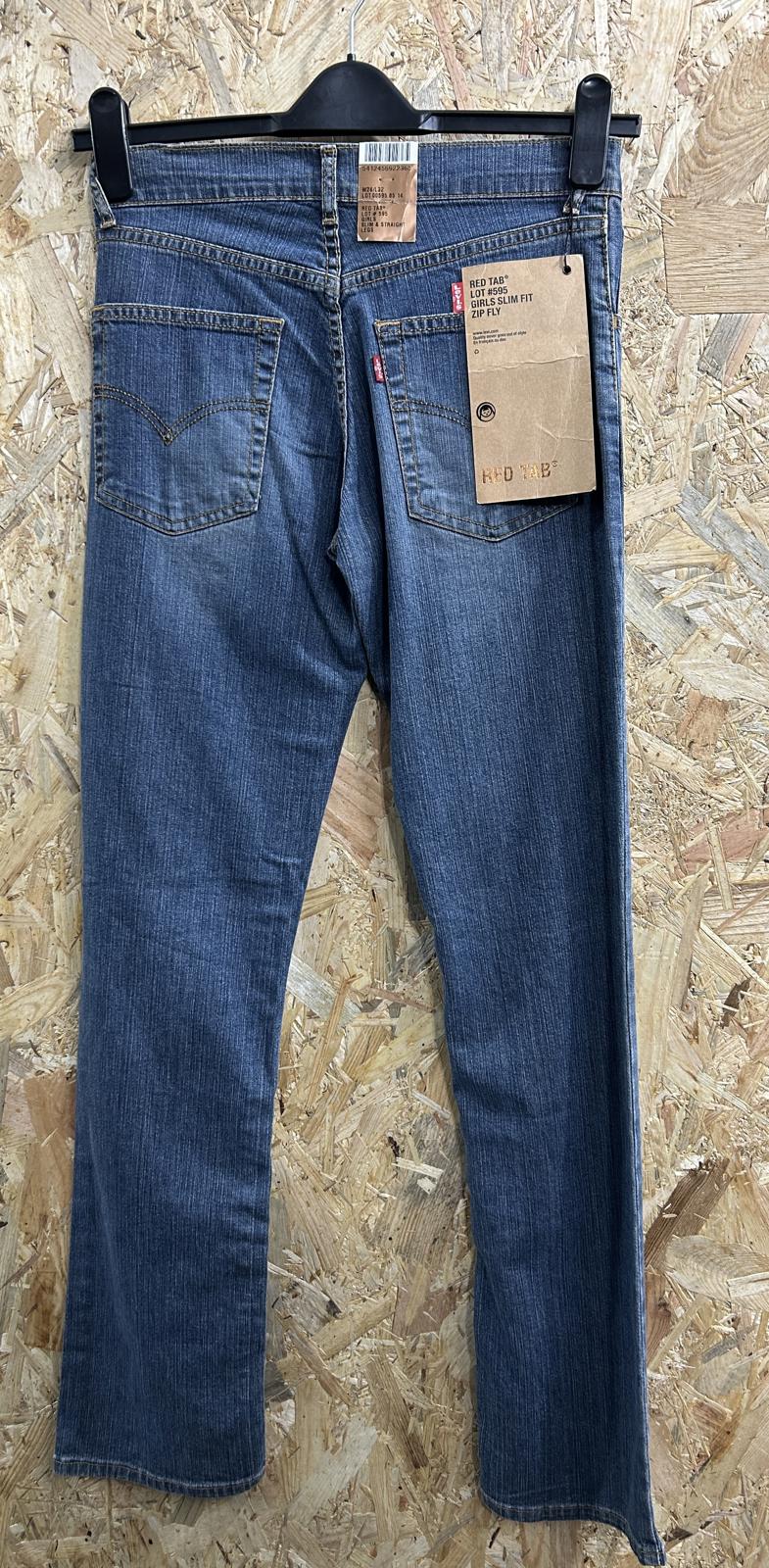 Levis 595 Slim Jeans Size 6-8 W26 L32 Women Mid Blue Straight Leg Y2K Vintage
