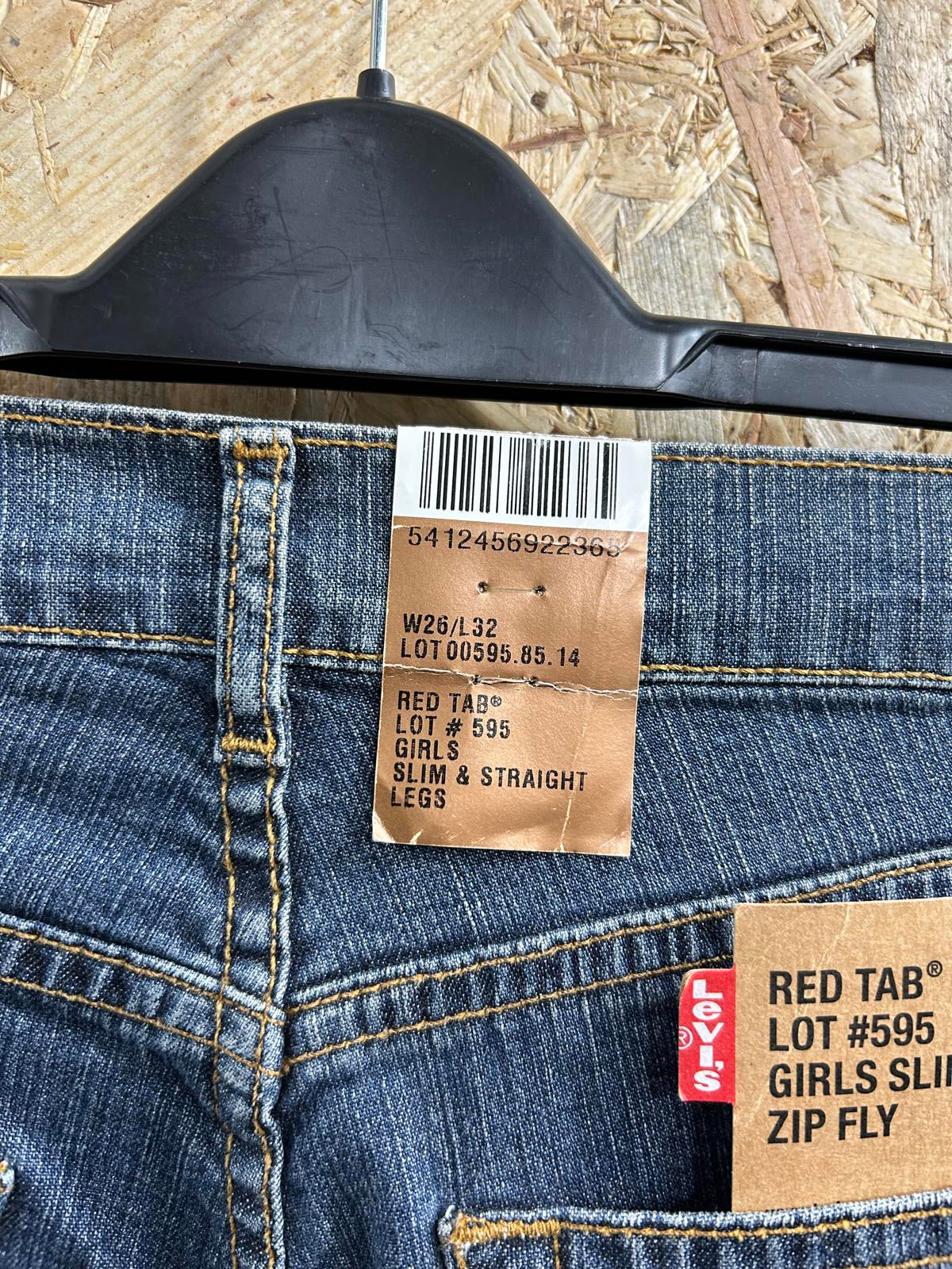 Levis 595 Slim Jeans Size 6-8 W26 L32 Women Mid Blue Straight Leg Y2K Vintage