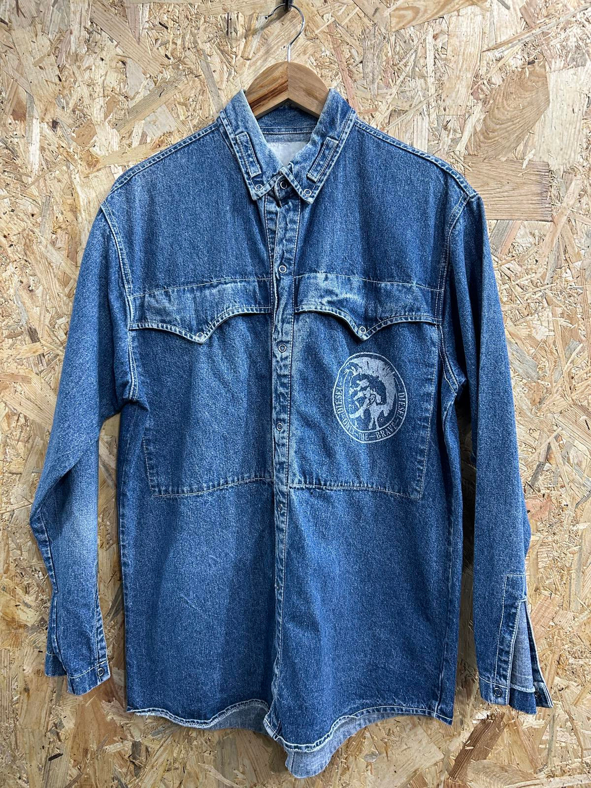 Vintage Diesel Denim Shirt Large Men Made in Italy Snap Mid Blue Distressed 90s