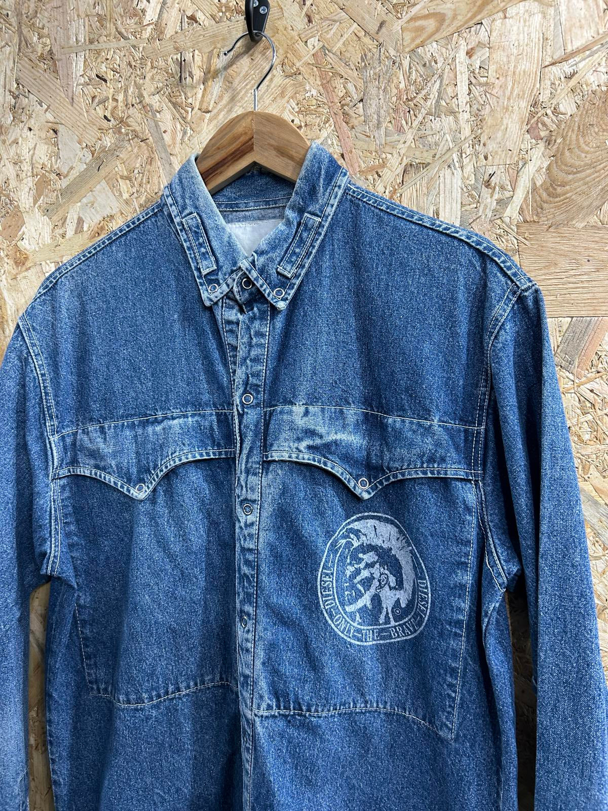 Vintage Diesel Denim Shirt Large Men Made in Italy Snap Mid Blue Distressed 90s