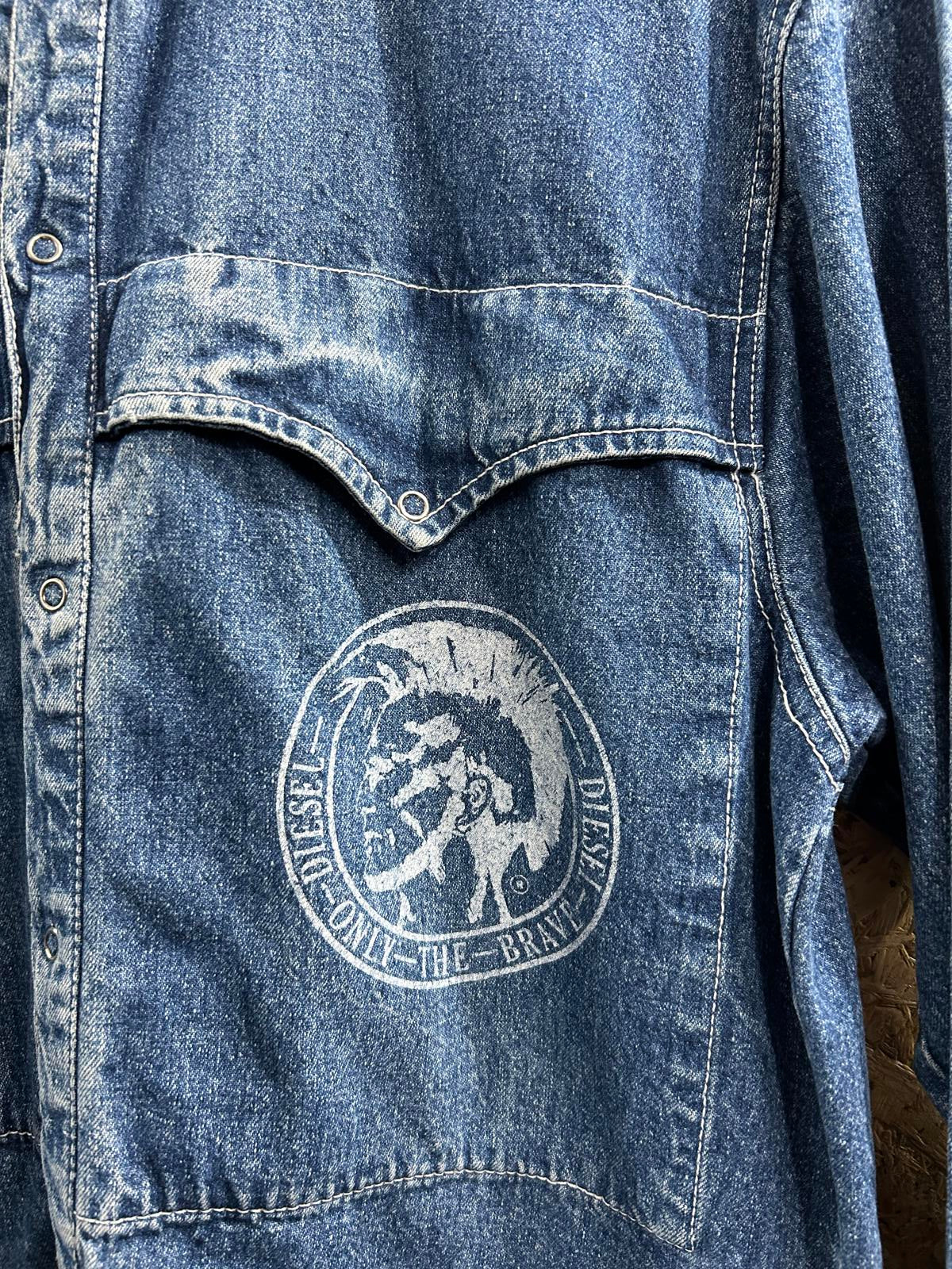 Vintage Diesel Denim Shirt Large Men Made in Italy Snap Mid Blue Distressed 90s