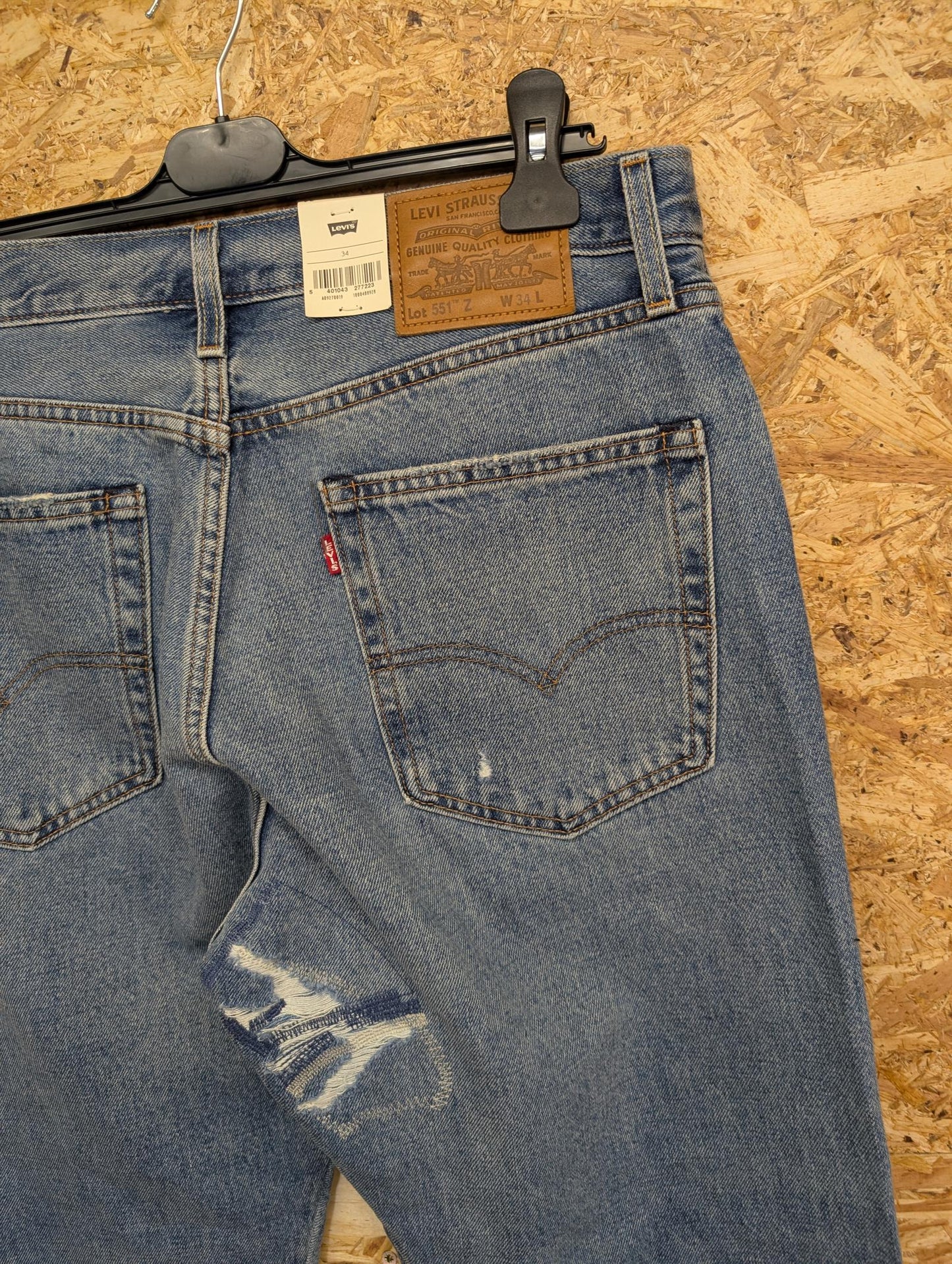 Levis Jeans W34 Premium 551z 1961 Big E Straight Relaxed Fit Distressed Blue