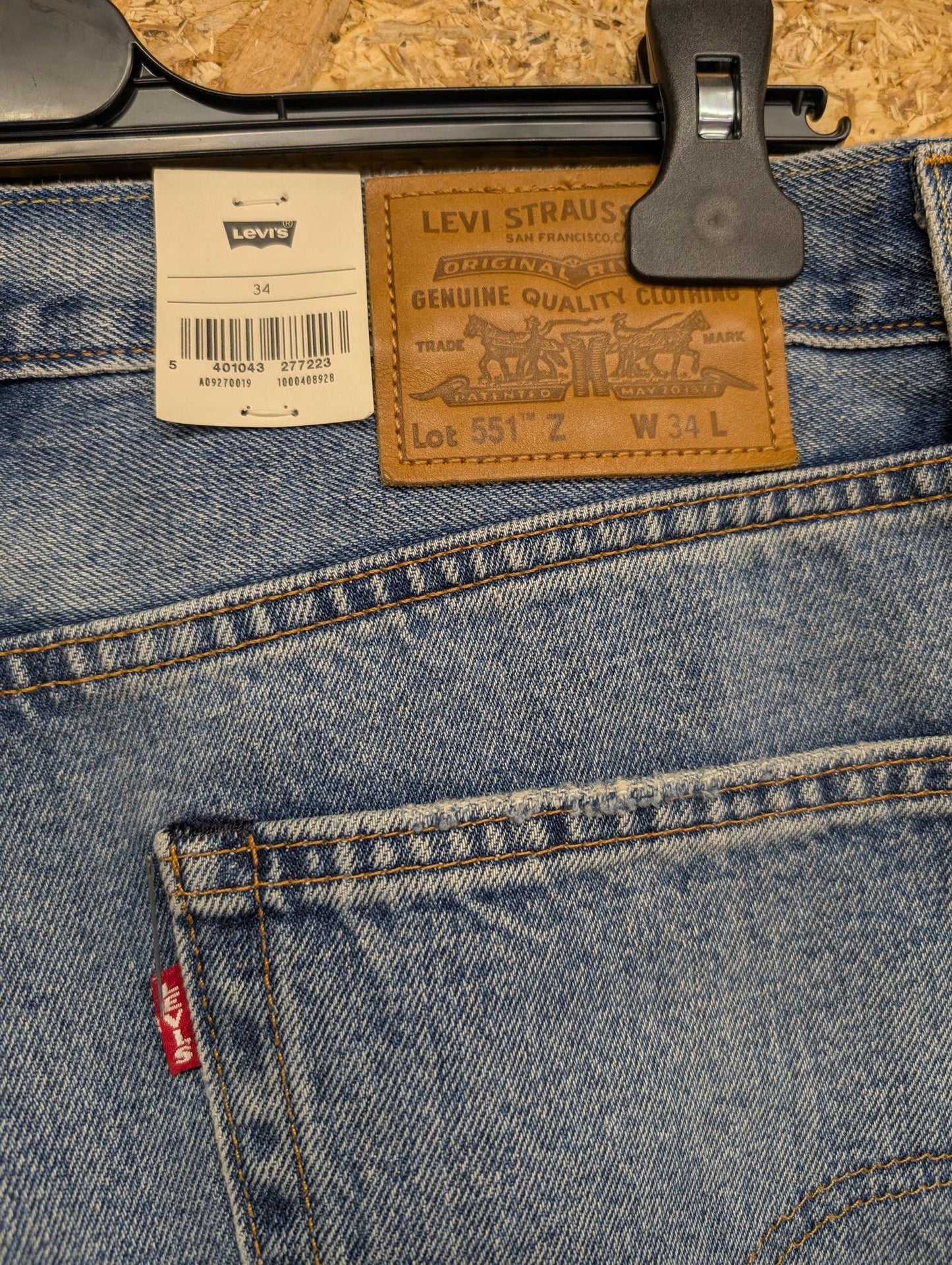 Levis Jeans W34 Premium 551z 1961 Big E Straight Relaxed Fit Distressed Blue