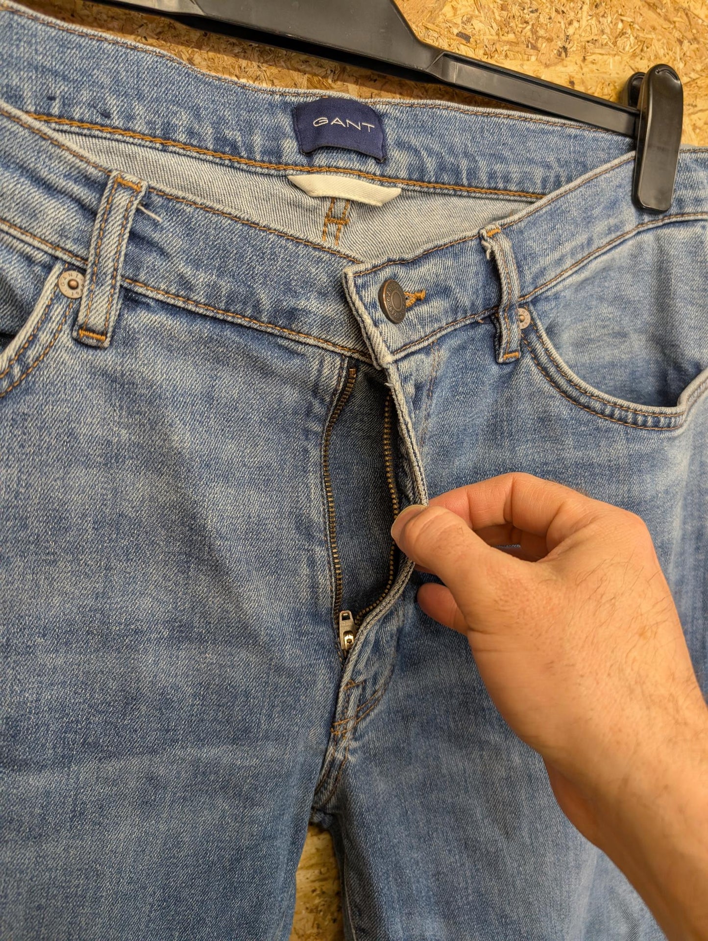 Gant Jeans W36 L27 Men Hayes Slim Fit Denim Mid Blue Straight Leg Button Fly