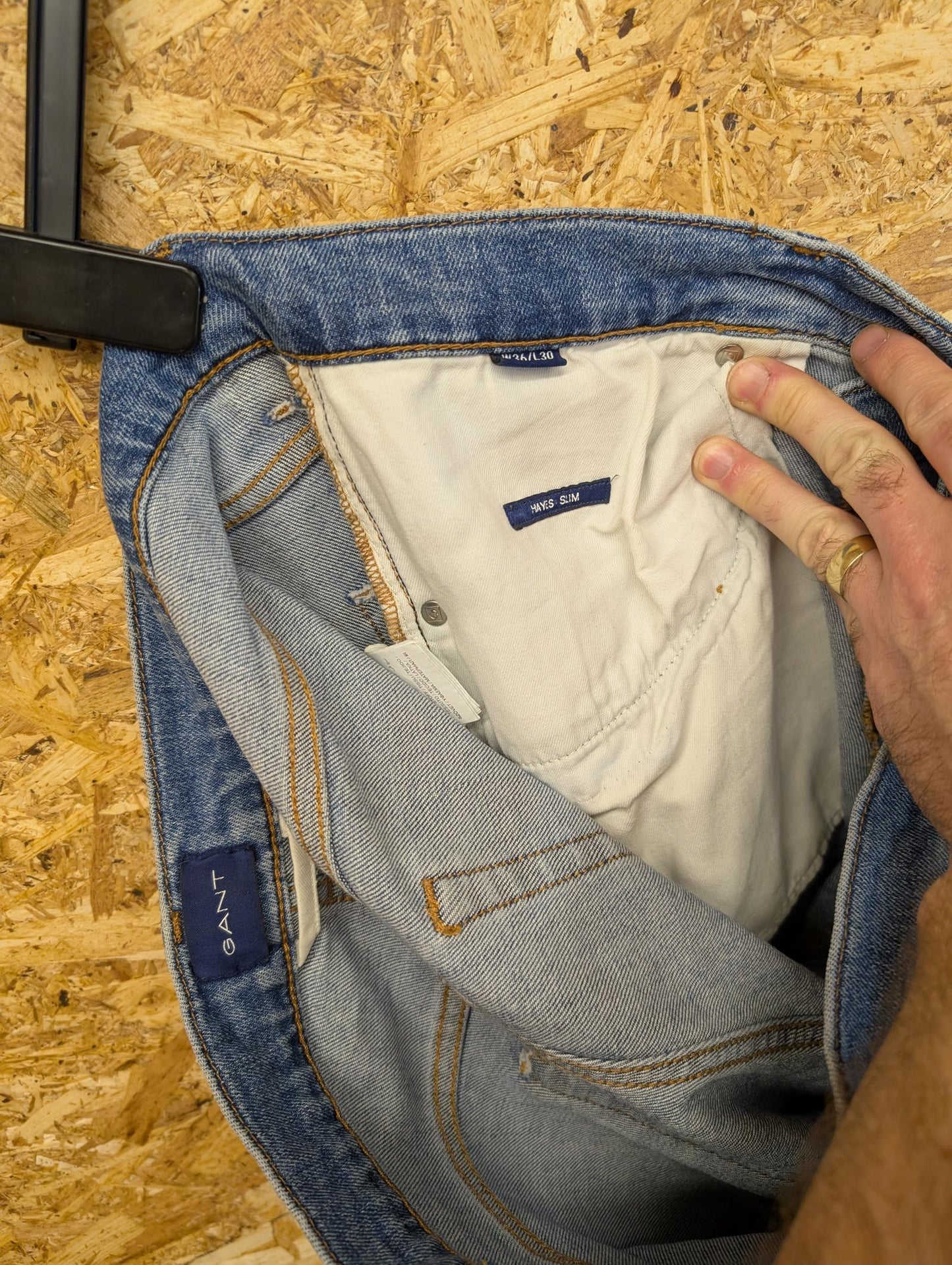 Gant Jeans W36 L27 Men Hayes Slim Fit Denim Mid Blue Straight Leg Button Fly