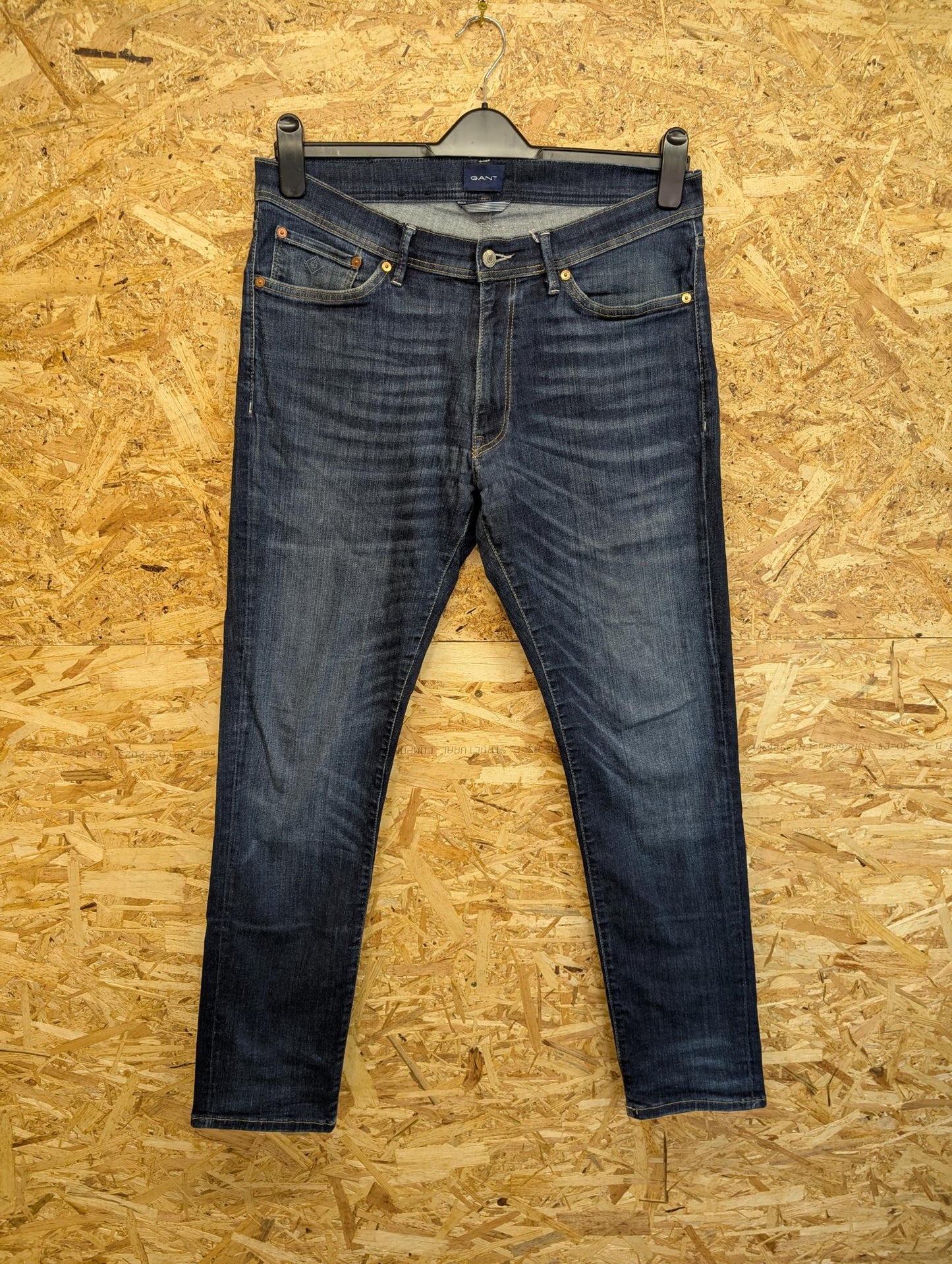 Gant Jeans W35 L32 Men Maxen Extra Slim Fit Denim Mid Blue Straight Leg Zip Fly