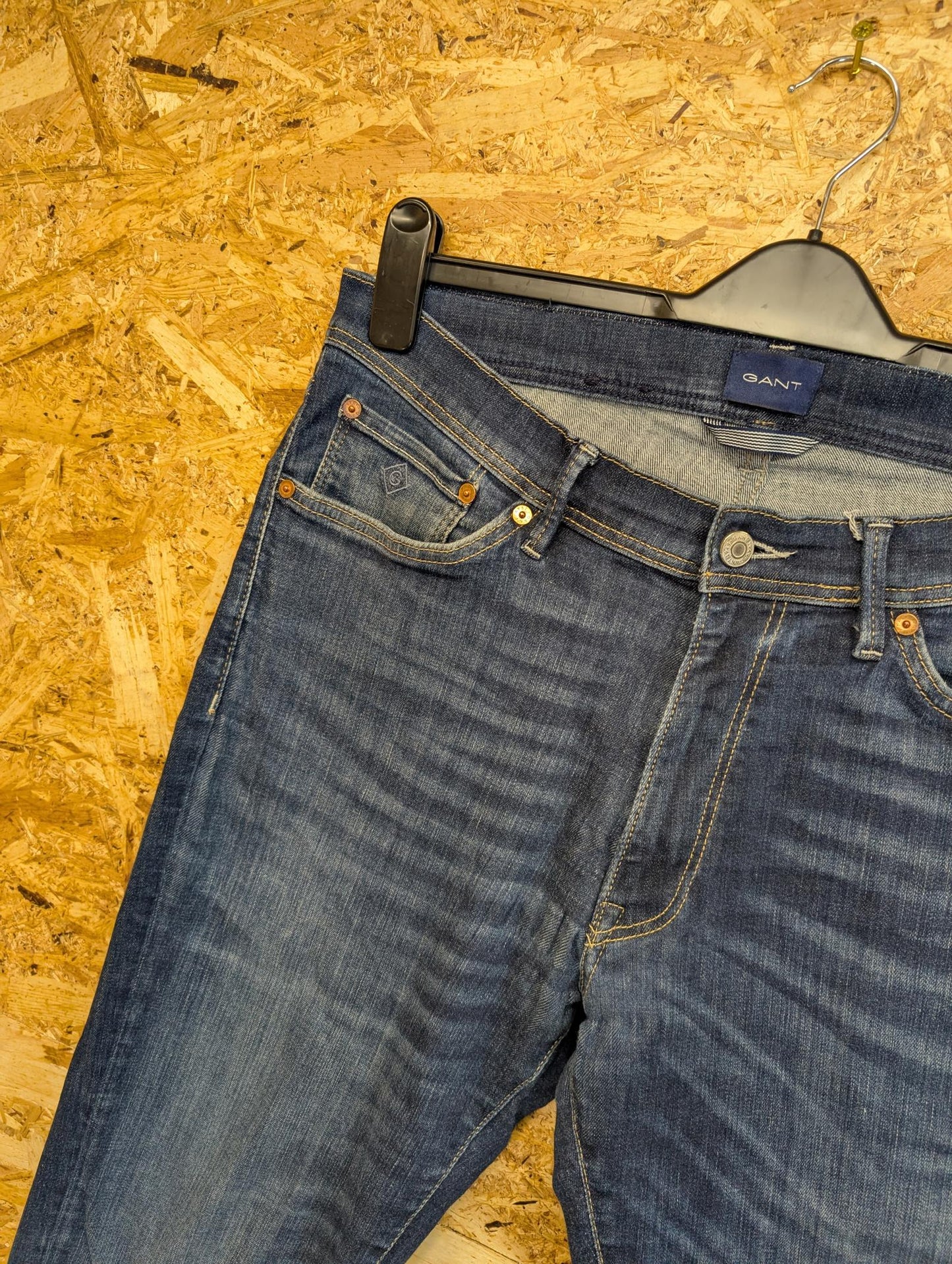 Gant Jeans W35 L32 Men Maxen Extra Slim Fit Denim Mid Blue Straight Leg Zip Fly