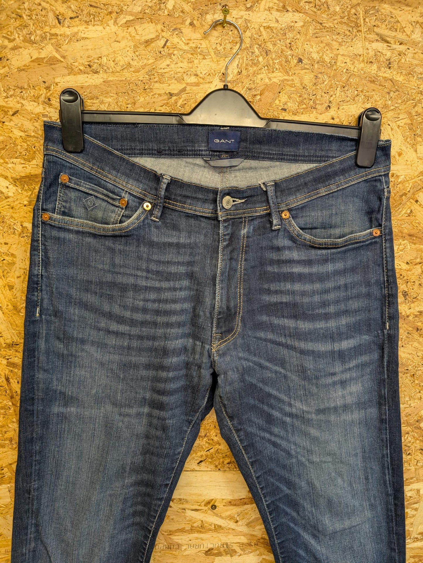 Gant Jeans W35 L32 Men Maxen Extra Slim Fit Denim Mid Blue Straight Leg Zip Fly