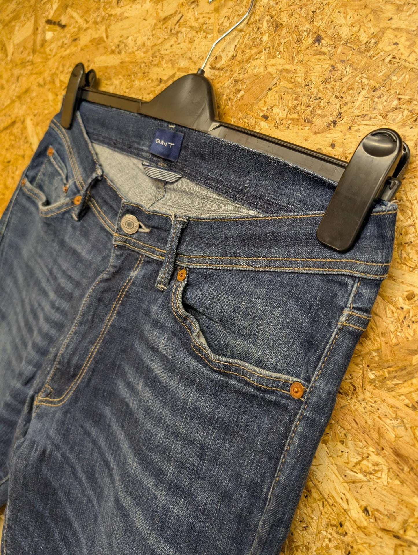 Gant Jeans W35 L32 Men Maxen Extra Slim Fit Denim Mid Blue Straight Leg Zip Fly