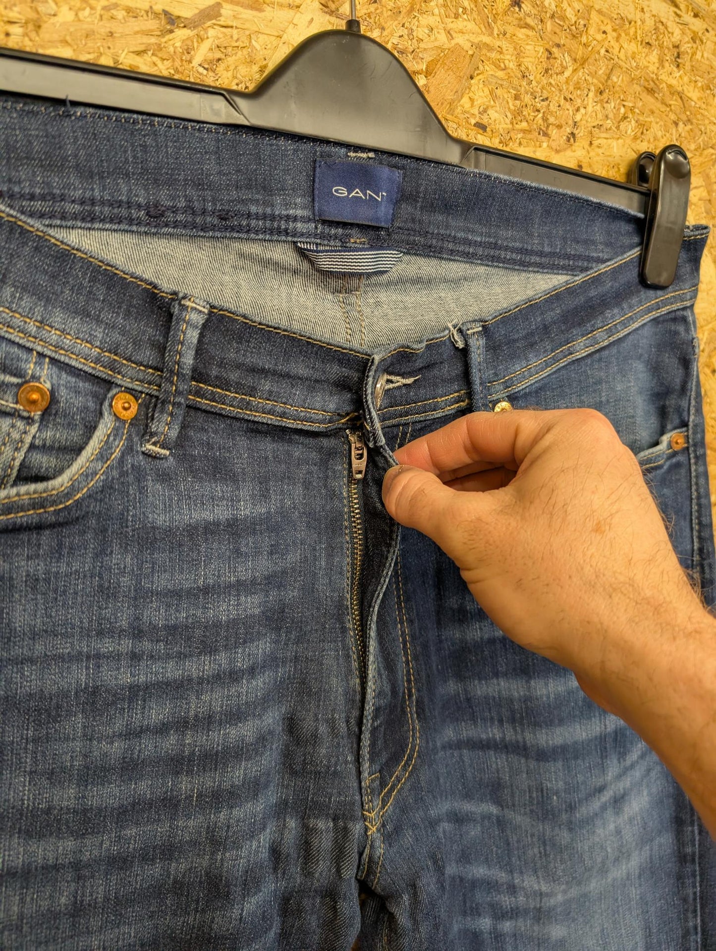 Gant Jeans W35 L32 Men Maxen Extra Slim Fit Denim Mid Blue Straight Leg Zip Fly