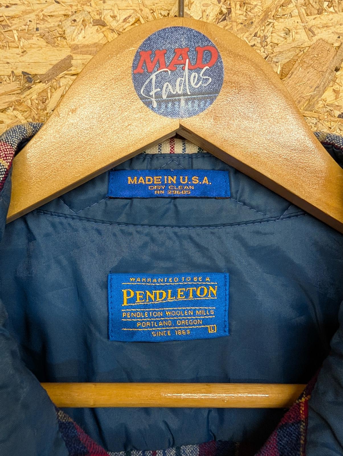 Pendleton Shirt Mens Large Burgundy Blue Houndstooth Check Plaid Made In USA