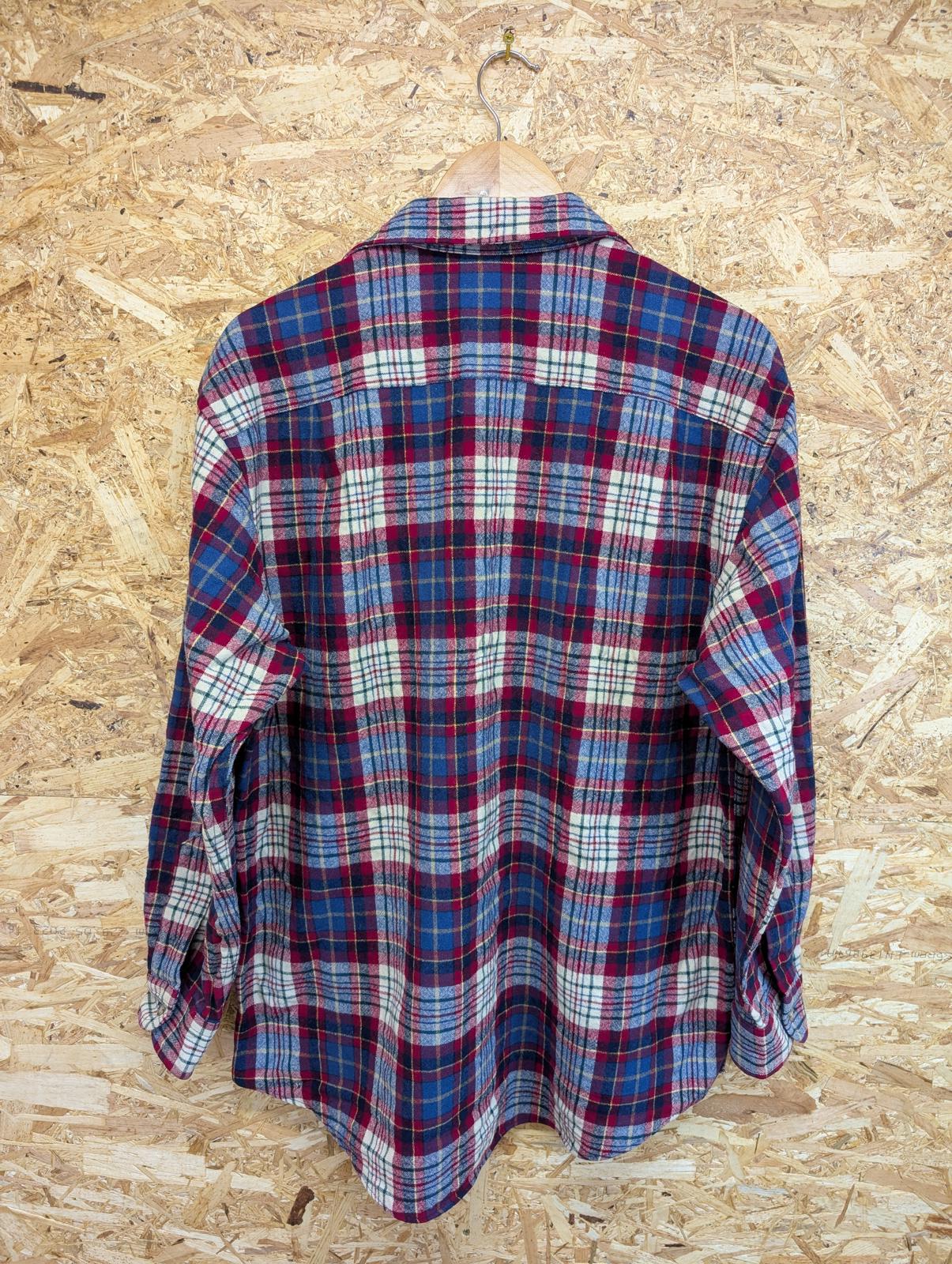 Pendleton Shirt Mens Large Burgundy Blue Houndstooth Check Plaid Made In USA