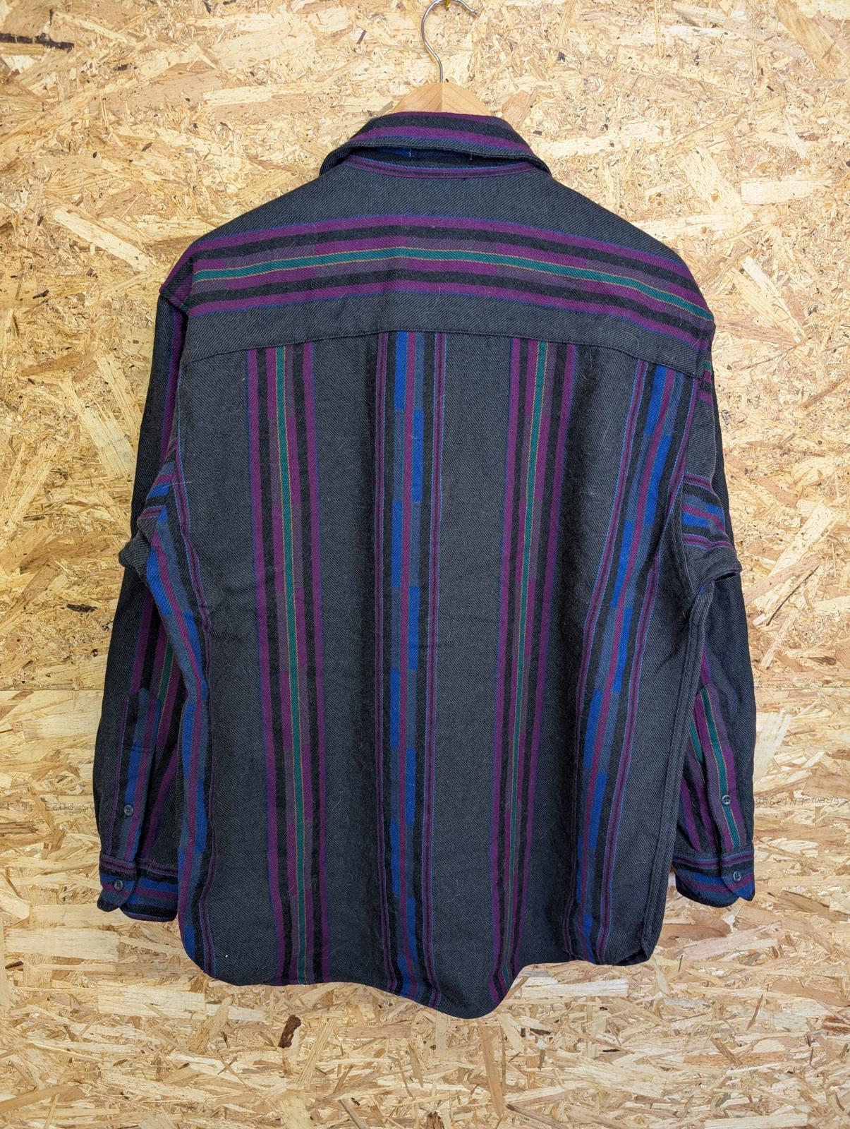 Pendleton Lobo Shirt Mens Large Grey Purple Blue Stripe Wool Made In USA