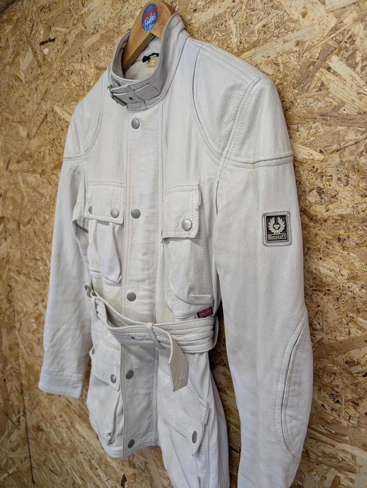 Belstaff Leather Jacket Womens Size 10 Belted Made In Italy Trench Coat White