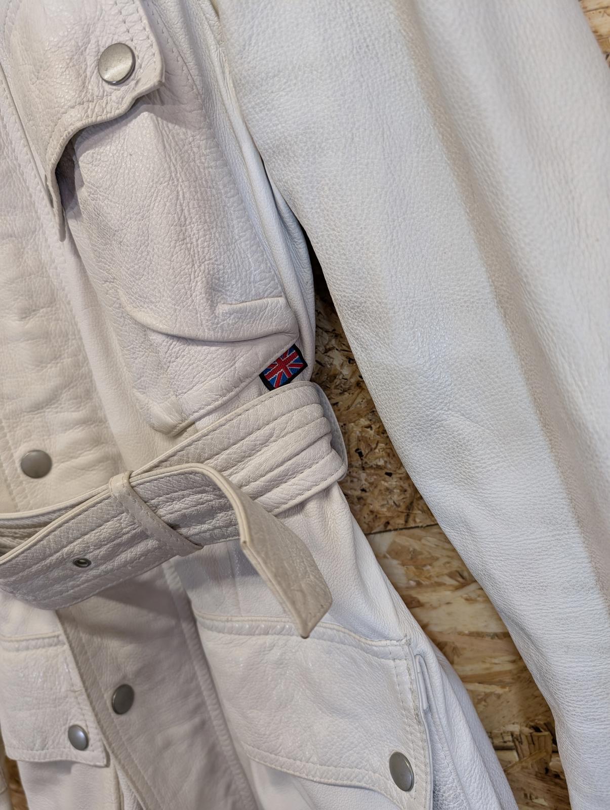 Belstaff Leather Jacket Womens Size 10 Belted Made In Italy Trench Coat White