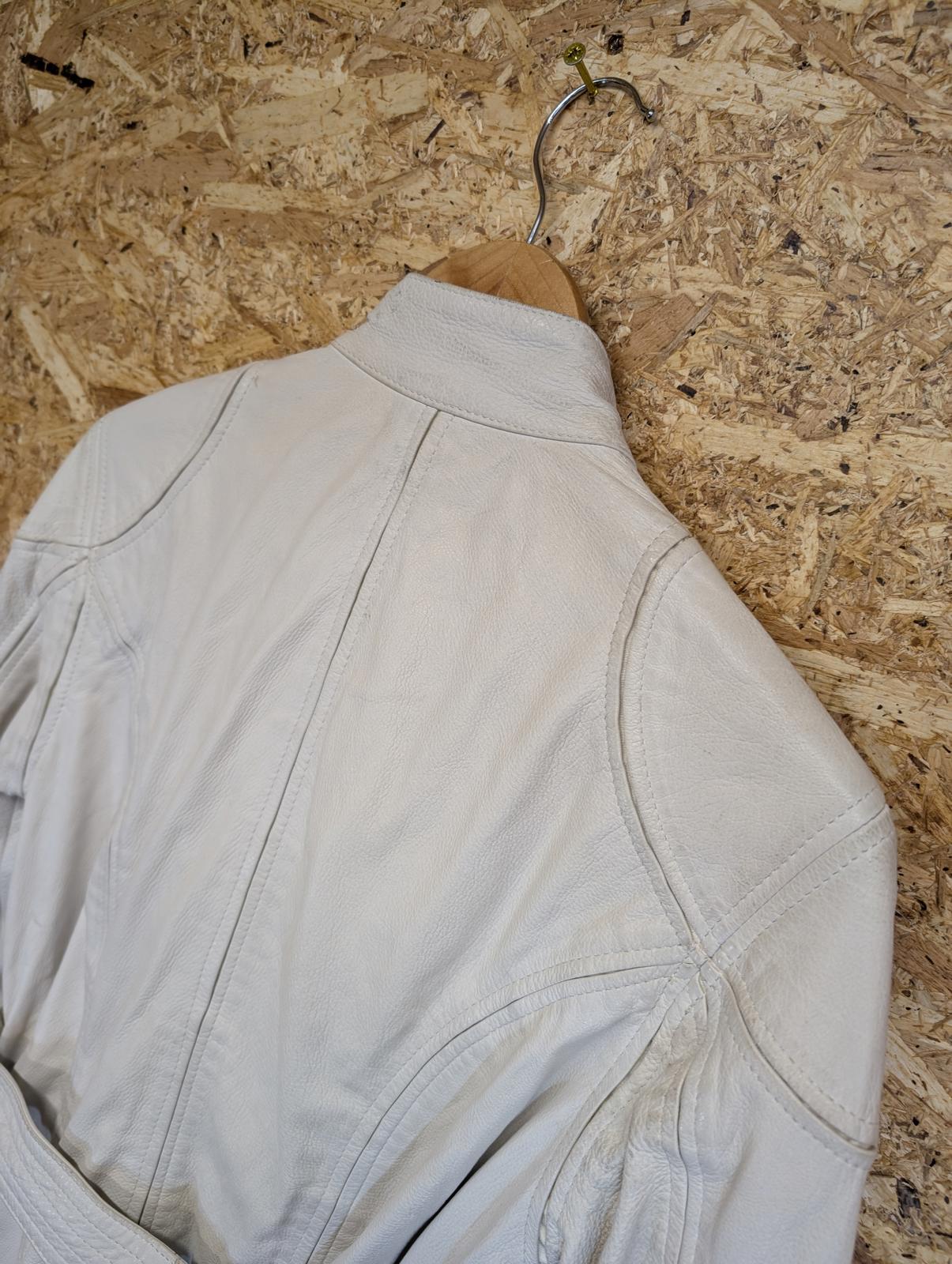 Belstaff Leather Jacket Womens Size 10 Belted Made In Italy Trench Coat White