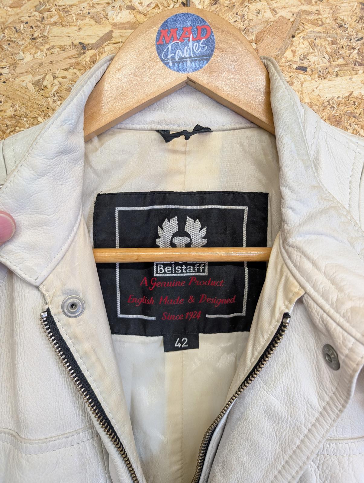 Belstaff Leather Jacket Womens Size 10 Belted Made In Italy Trench Coat White
