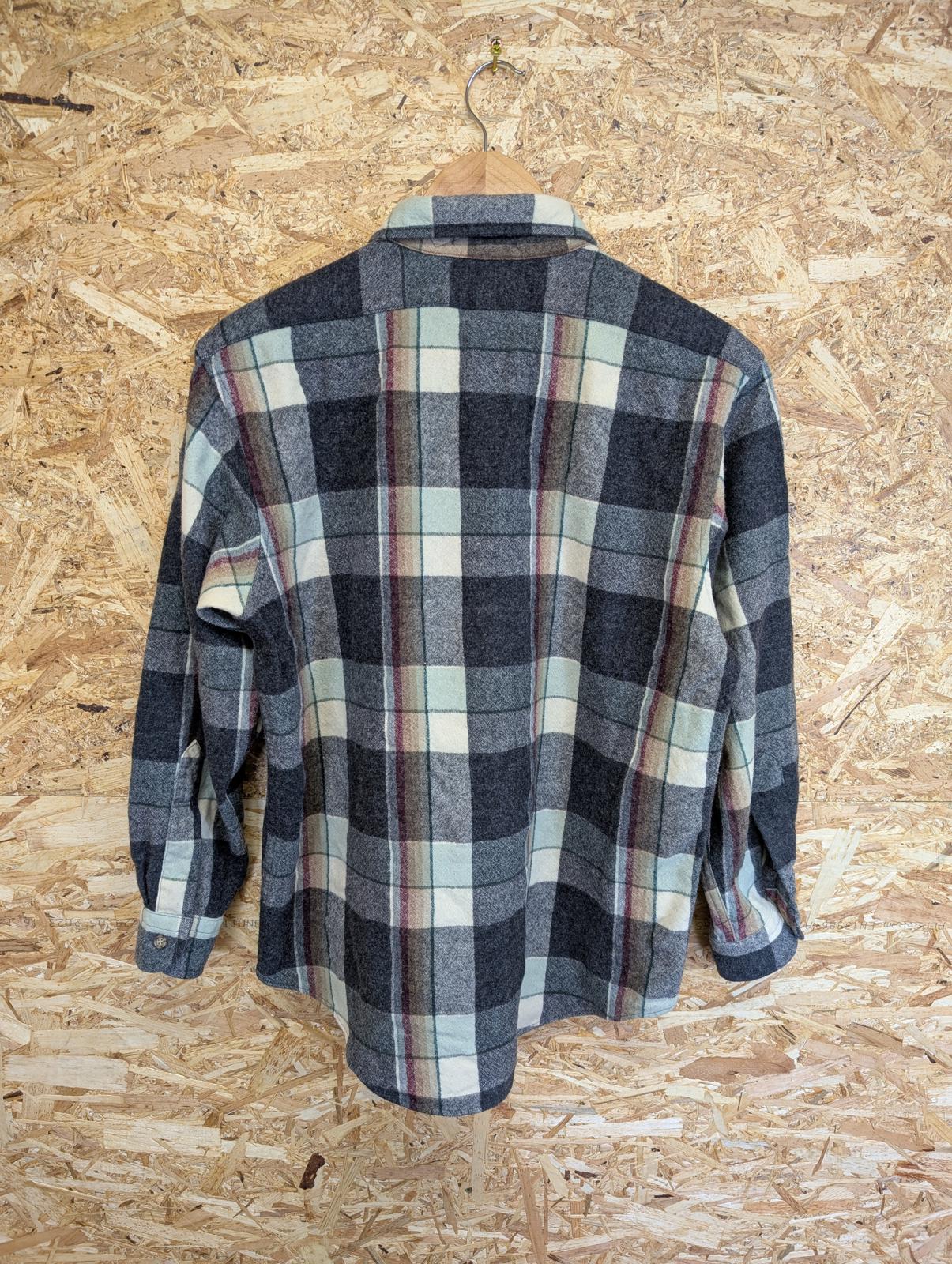 Pendleton Shirt Grey Cream Red Green Check Plaid Wool Made In USA Small