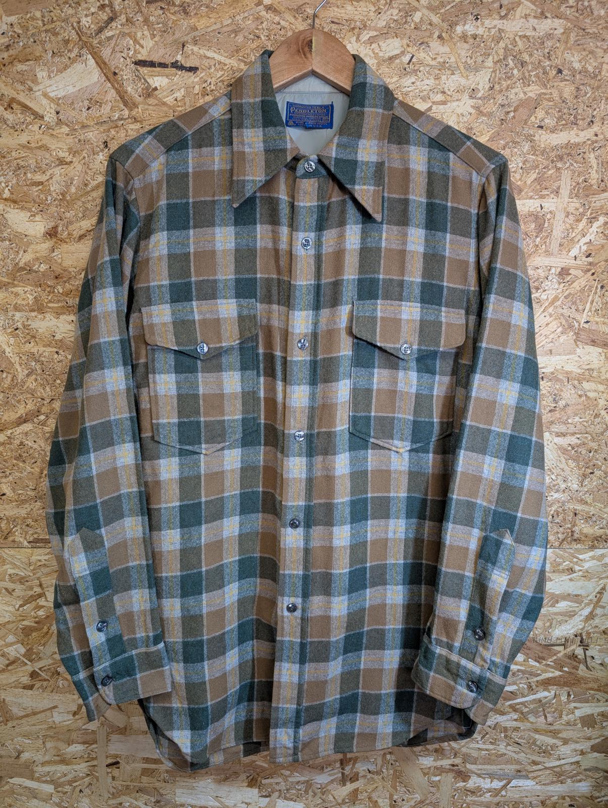 Pendleton Lodge Shirt Medium 15.5" Mens Brown Green Check Plaid Wool USA