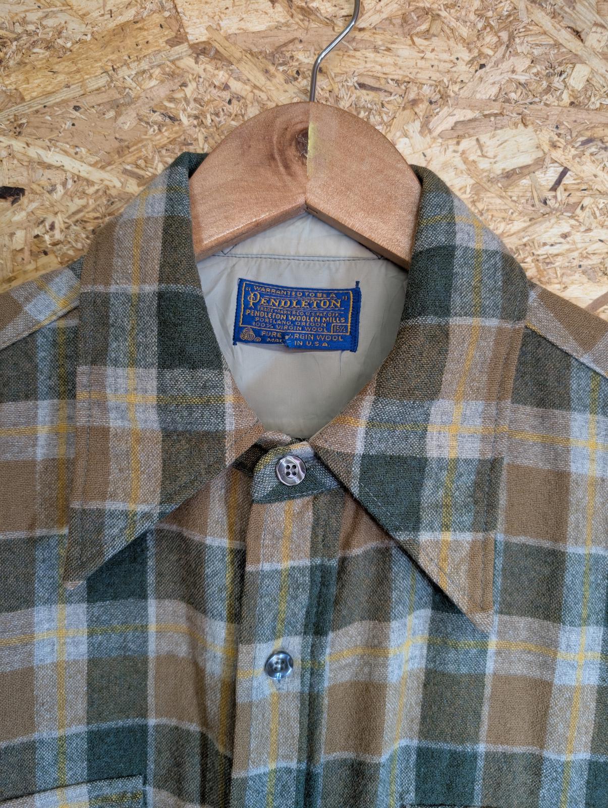 Pendleton Lodge Shirt Medium 15.5" Mens Brown Green Check Plaid Wool USA