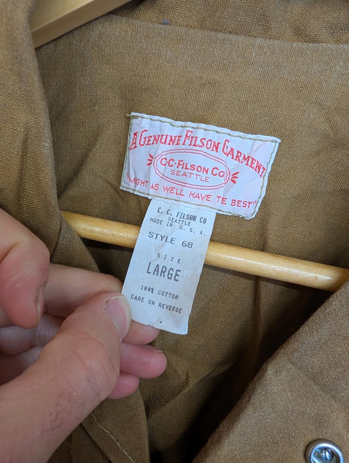 Filson Long Packer Coat Mens Large Style 68 Tin Cloth Oil Finish Made USA Canvas