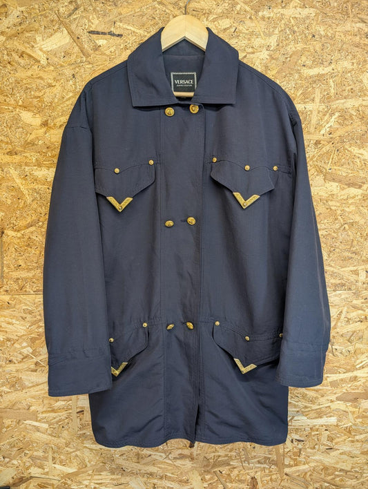 Vintage Versace Couture Jacket Medium 40 Men Navy Blue Made Italy 90s Gold Large