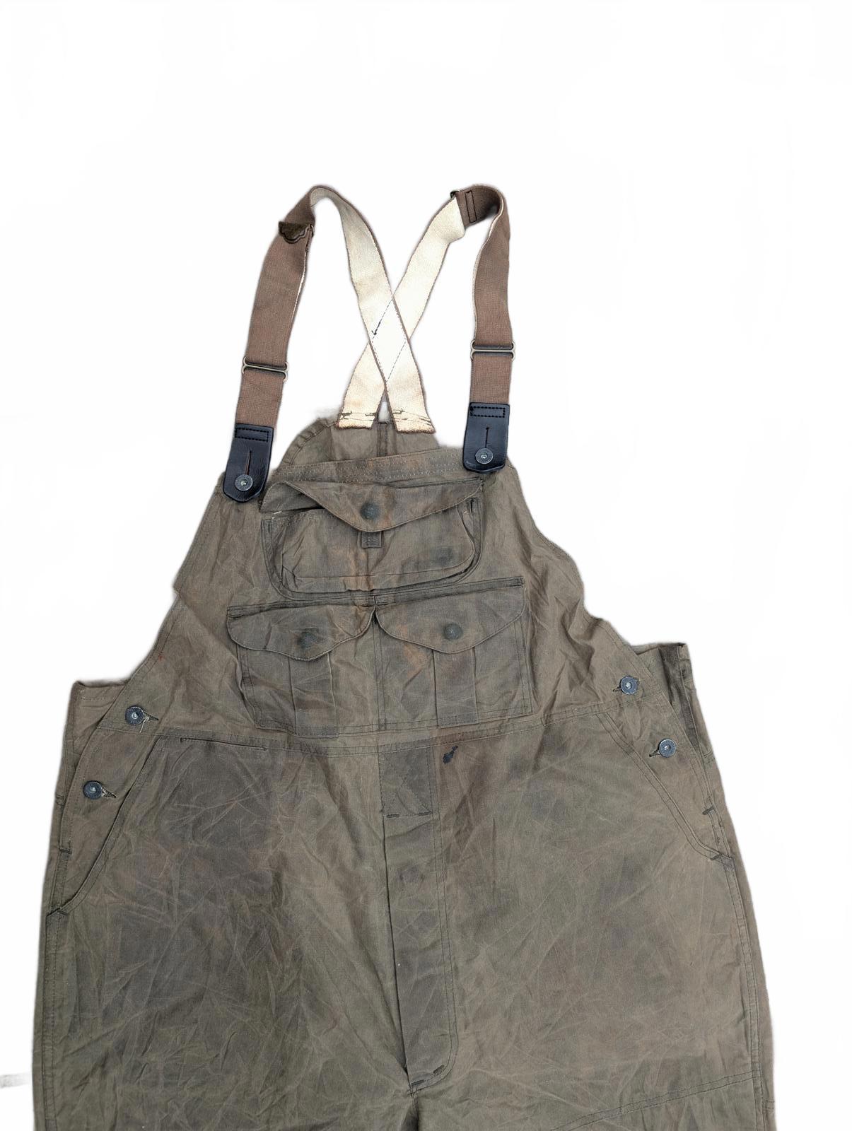 Filson Dungarees W44 Double Tin Cloth Oil Trousers USA Made Khaki Green Overalls