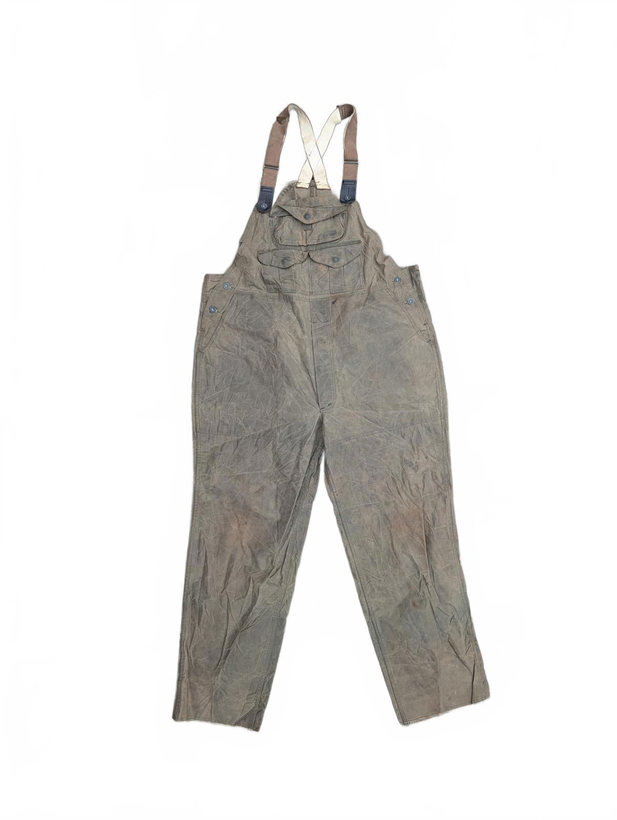 Filson Dungarees W44 Double Tin Cloth Oil Trousers USA Made Khaki Green Overalls