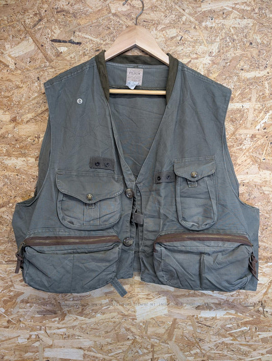 Filson Fly Fishing Vest XL USA Multi-Pocket Khaki Green Tactical Utility Spey