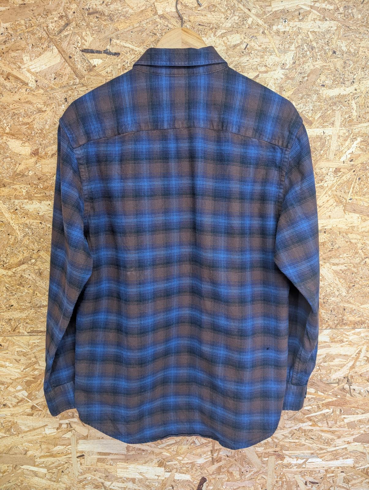 Pendleton Mason Shirt Medium Men Made Blue Brown Plaid Check Cotton LS Pocket