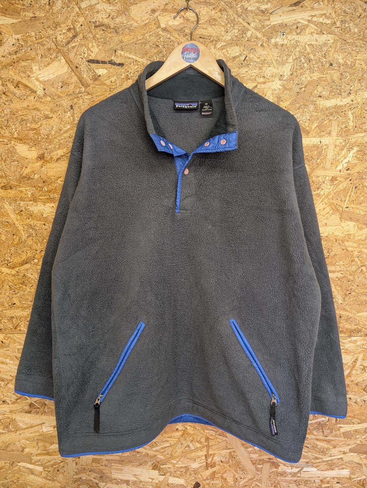 Vintage 1994 USA Patagonia Fleece Medium Men Grey Blue Snap-T Zip Pockets