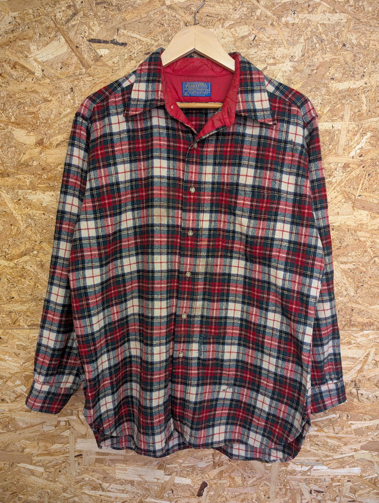 Pendleton Lodge Shirt Large Men Made USA Red  Green Plaid Check Wool LS Pocket